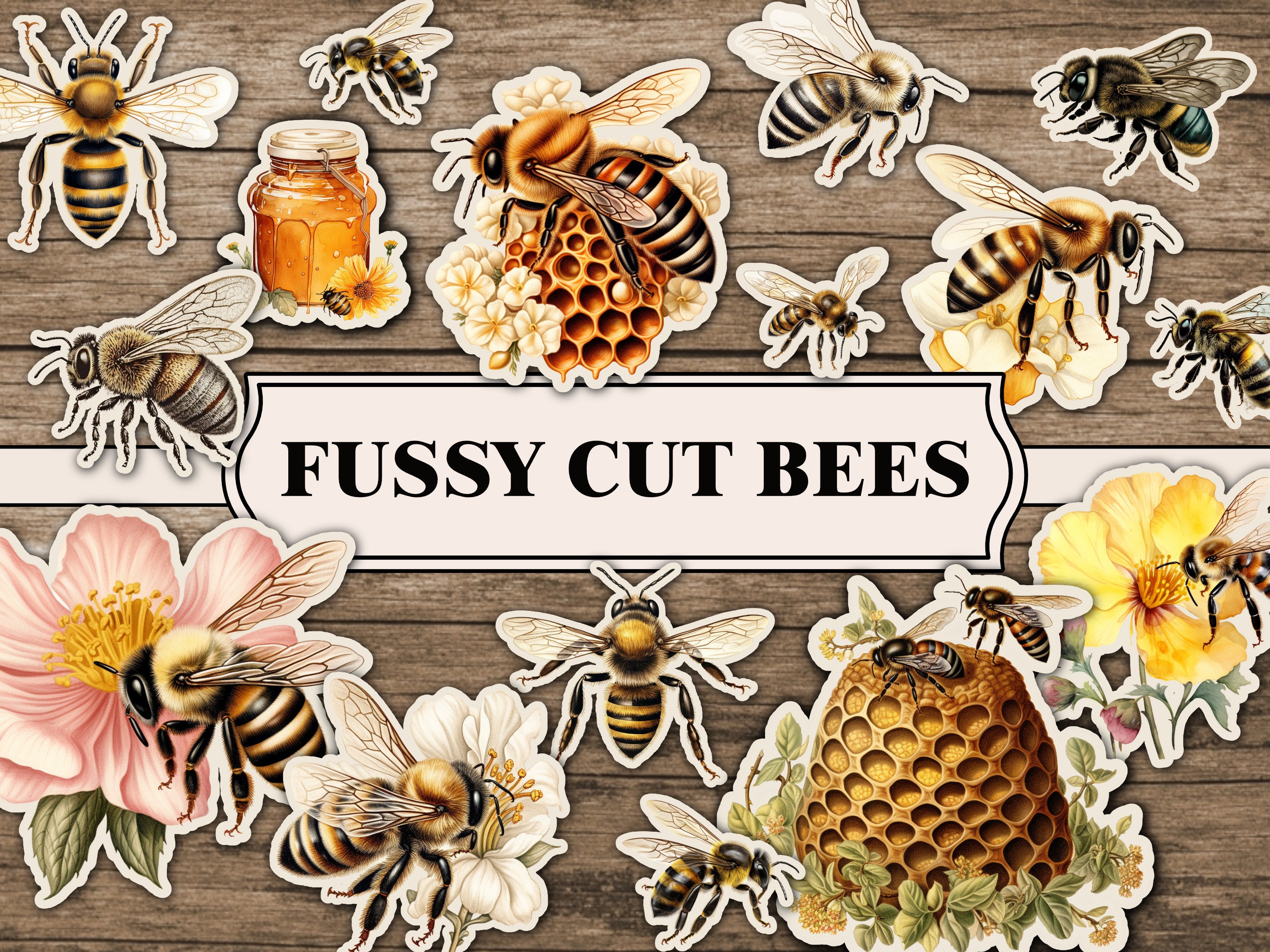 Api dal taglio esigente | Kit Bee Junk Journal, stampabili sulle api, Fussy Cuts Ephemera per Junk Journal, immagini sulle api, forniture, abbelliment