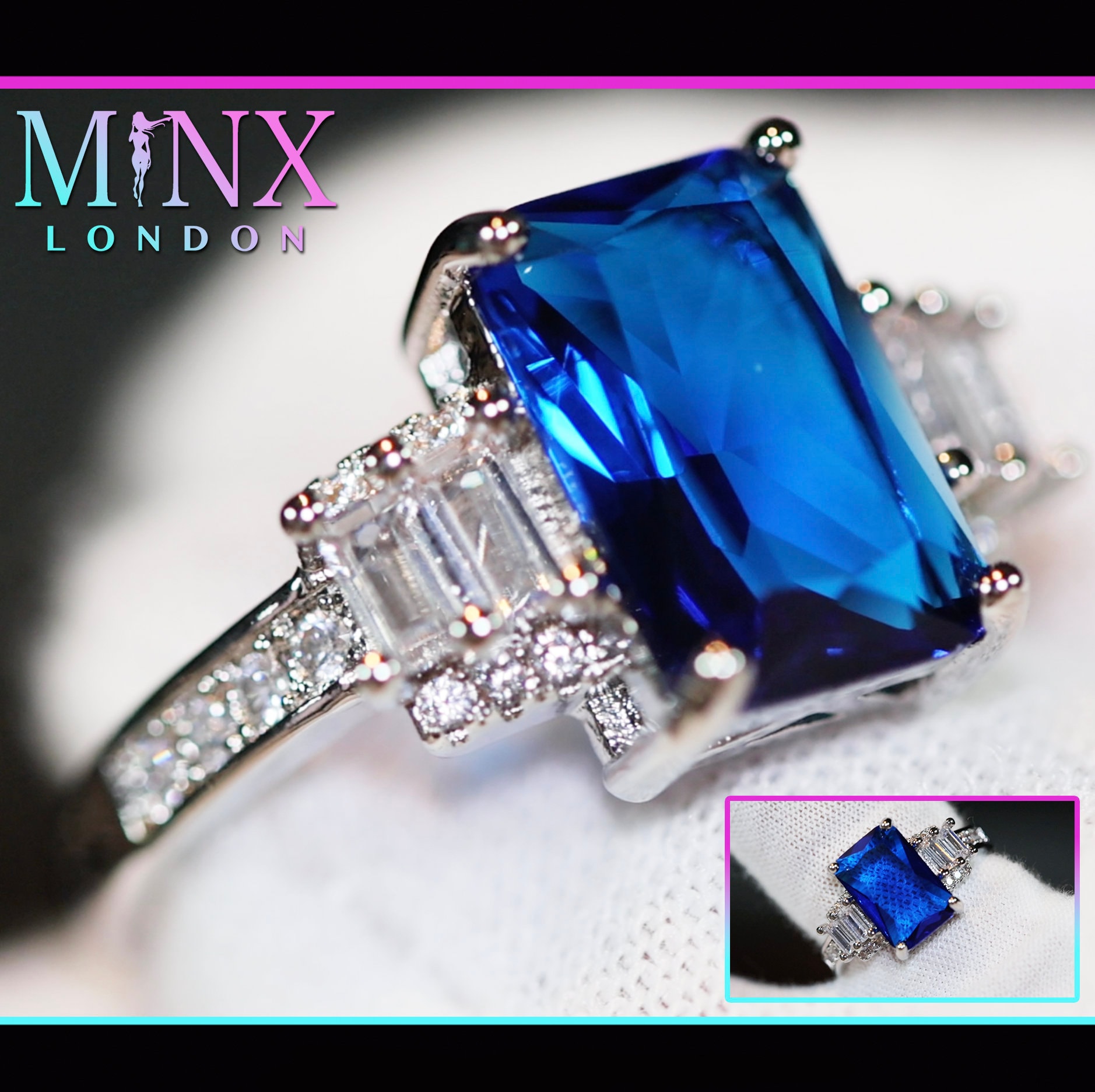 Anello con diamante blu zaffiro / Anello di fidanzamento con diamante blu / Anello blu zaffiro / Anello nuziale blu / Anello con smeraldo blu / Anello