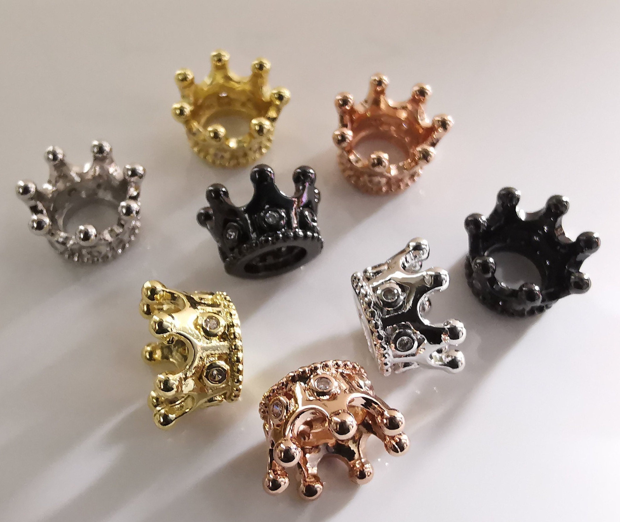 Perline distanziatrici a corona micro pavé, 11 x 7 mm, perline distanziatrici a corona in zirconia cubica, foro 5,3 mm, perline a corona micro pavé in