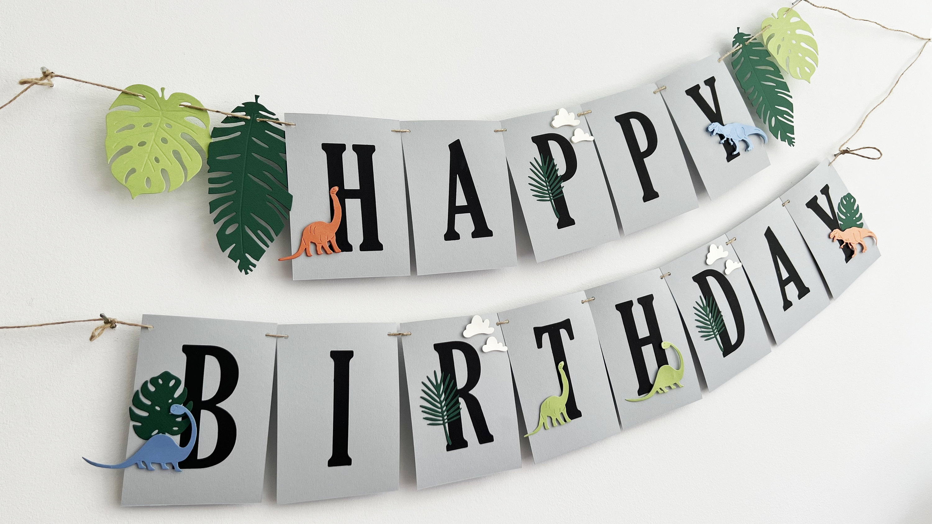 Striscione di compleanno a tema dinosauro - Decorazioni per feste a tema dinosauro. Striscione a tema dinosauro, tema di buon compleanno, festa preist
