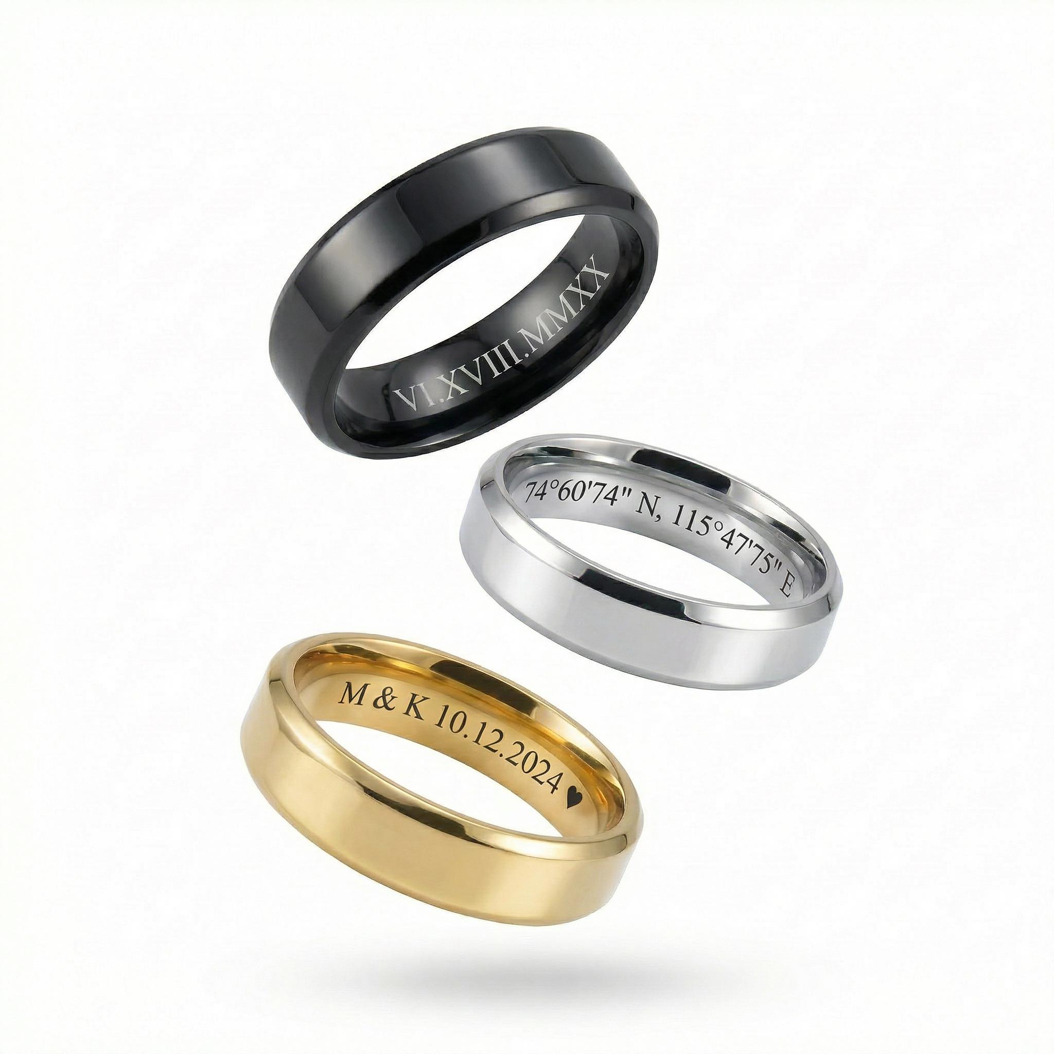 Anello in acciaio inossidabile personalizzato da 6 mm, anello in acciaio, anello unisex in acciaio inossidabile, anello inciso personalizzato, anello