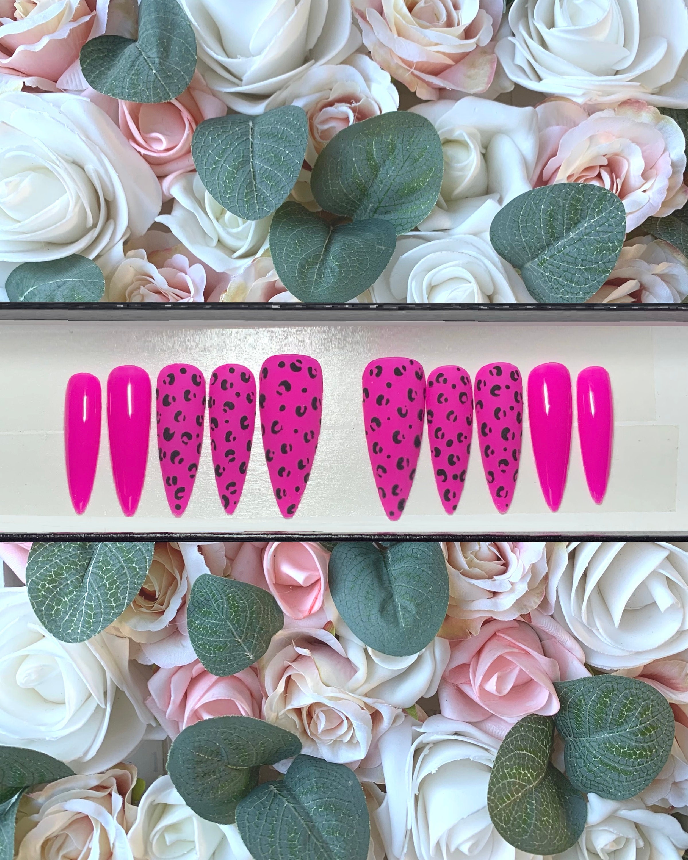 Unghie finte con stampa leopardata rosa neon opaca / Unghie adesive / Unghie con colla / Unghie finte / Unghie finte / Unghie finte / Unghie finte est