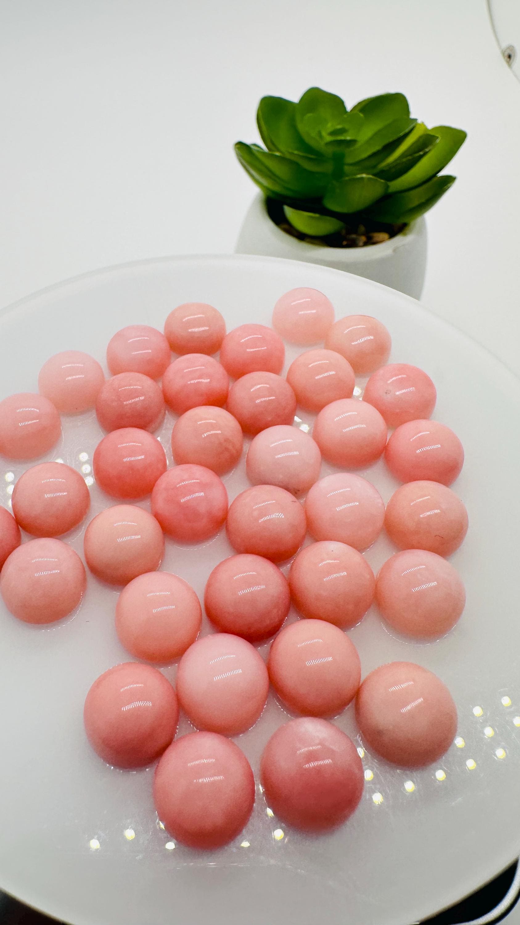 Cabochon rotondi in opale rosa - Misura 10 mm - Confezione da 2 pezzi - Qualità AAA - Cabochon in opale rosa naturale - Cabochon in opale rosa