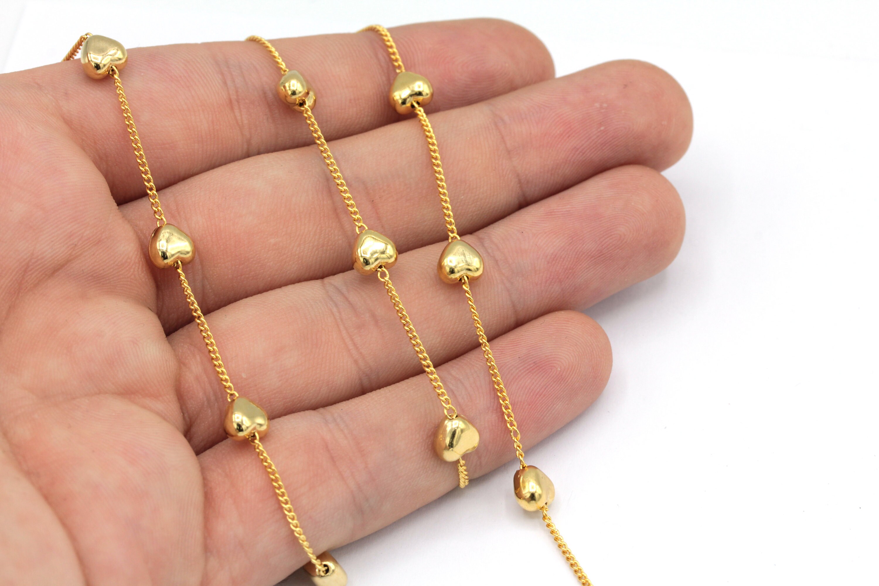 Catena a forma di cuore placcata in oro lucido 24k, catena a barra d'oro, catena saldata, catena a barra a cuore, catena saldata, catena sfusa, catena