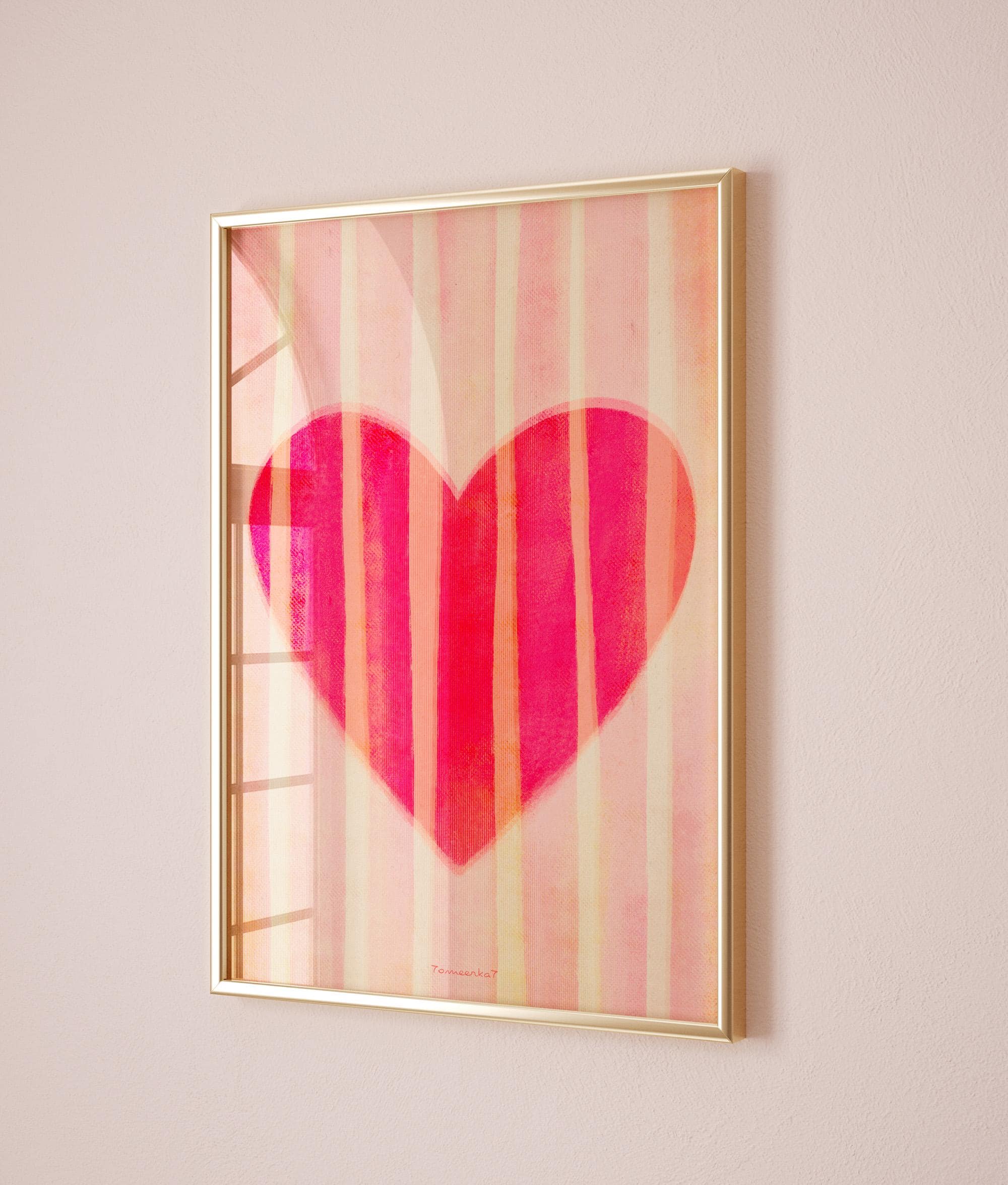 Poster a forma di cuore - Stampa d'amore, Arte murale rosa, Stampa a righe, Arte murale preppy rosa, Arte psichedelica, Arte murale eclettica, Stampa