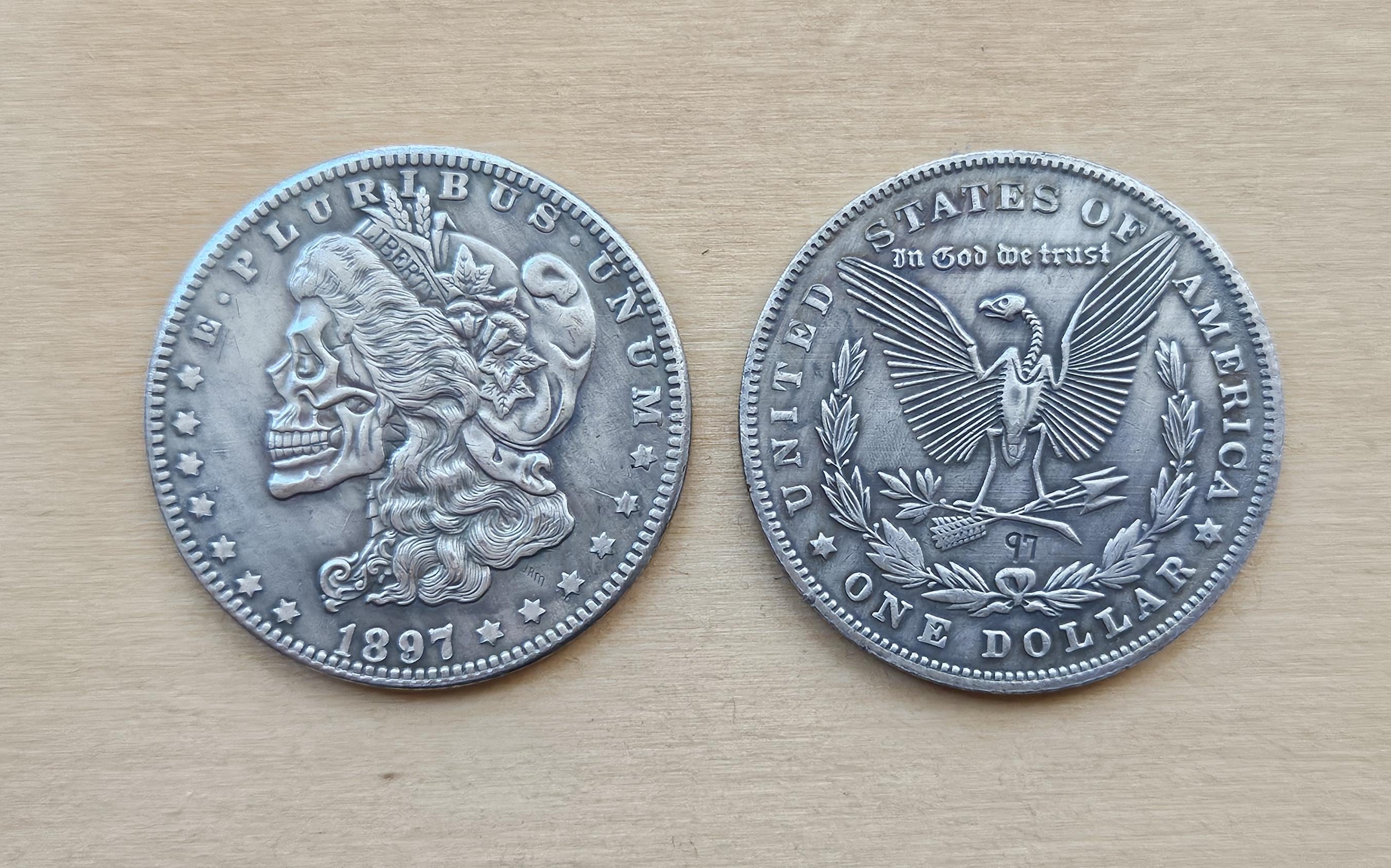 RARA moneta da un dollaro Morgan del 1897 degli Stati Uniti con teschio, monete da collezione regalate da Morgan, monete d'argento, monete per regali