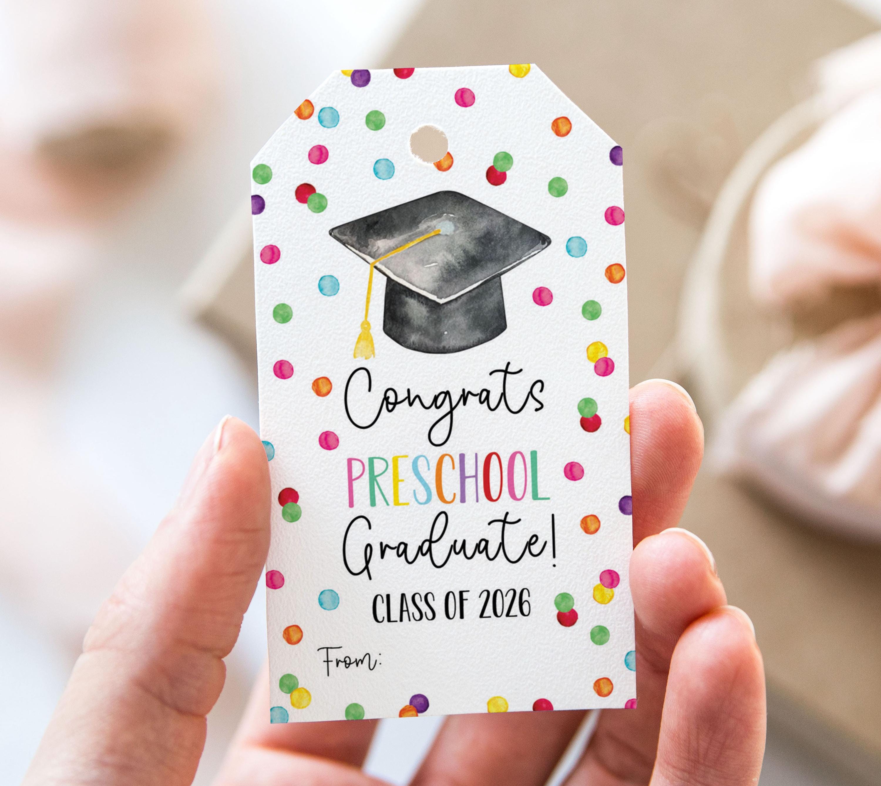 Etichetta per la cerimonia di diploma della scuola materna, classe 2026, etichette stampabili per bomboniere di fine anno scolastico, etichetta regalo