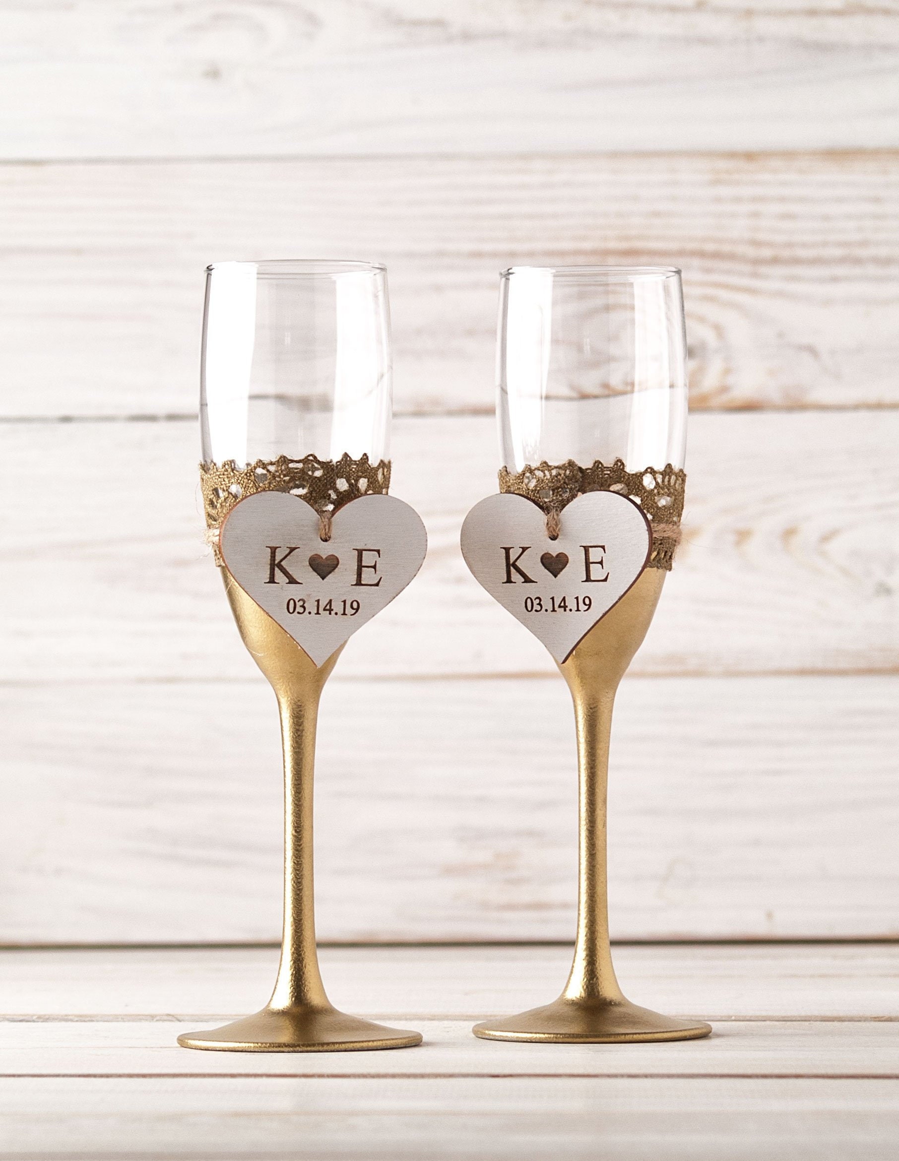 Bicchieri di champagne da matrimonio in oro, flauti di champagne in oro personalizzati per la cerimonia di nozze, bicchieri da brindisi per l'annivers