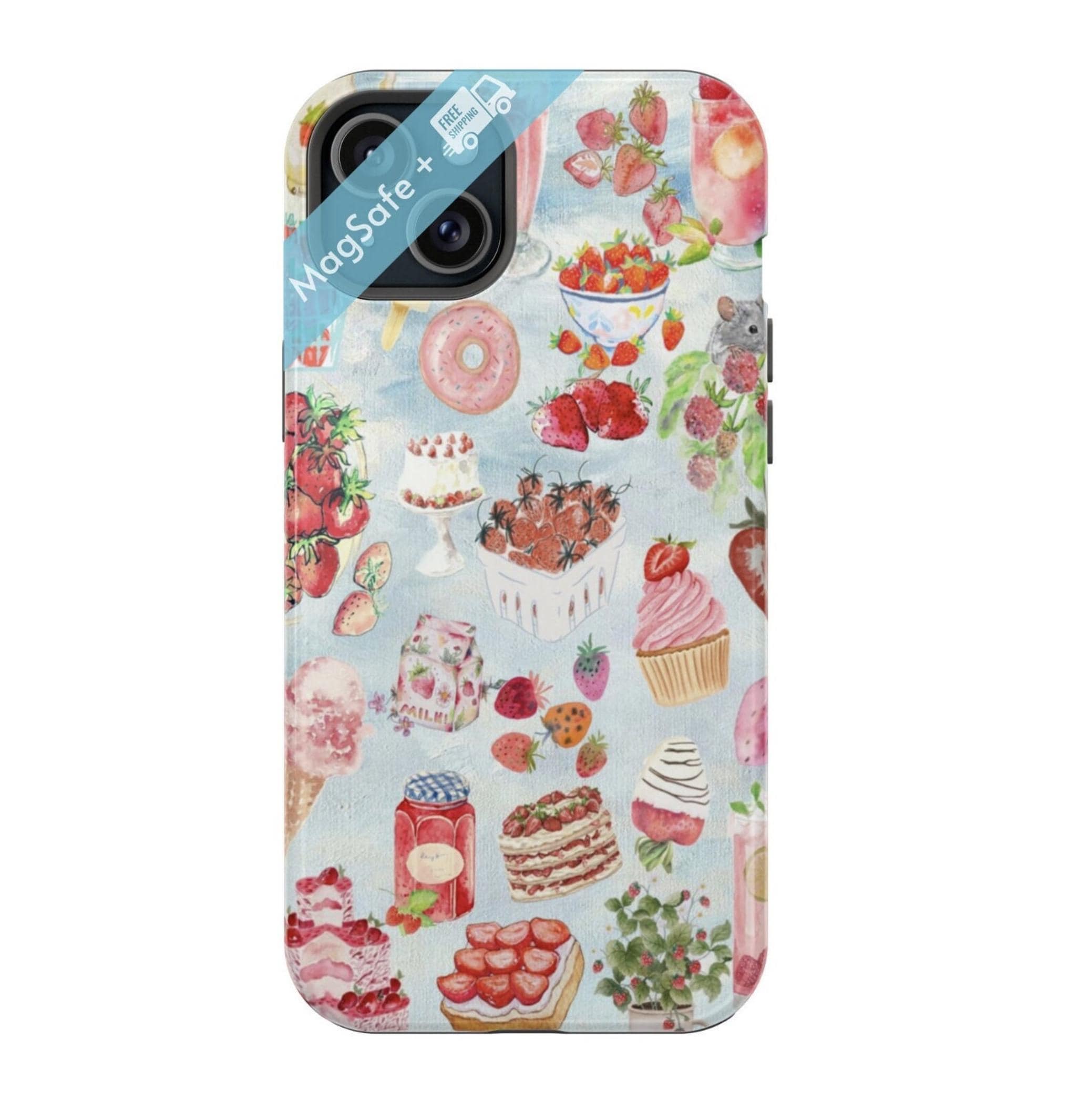 Custodia per telefono con collage di fragole MagSafe Custodie per telefono estive con frutti di bosco MagSafe Cover estetica iPhone 16 15 14 13 Pro Ma