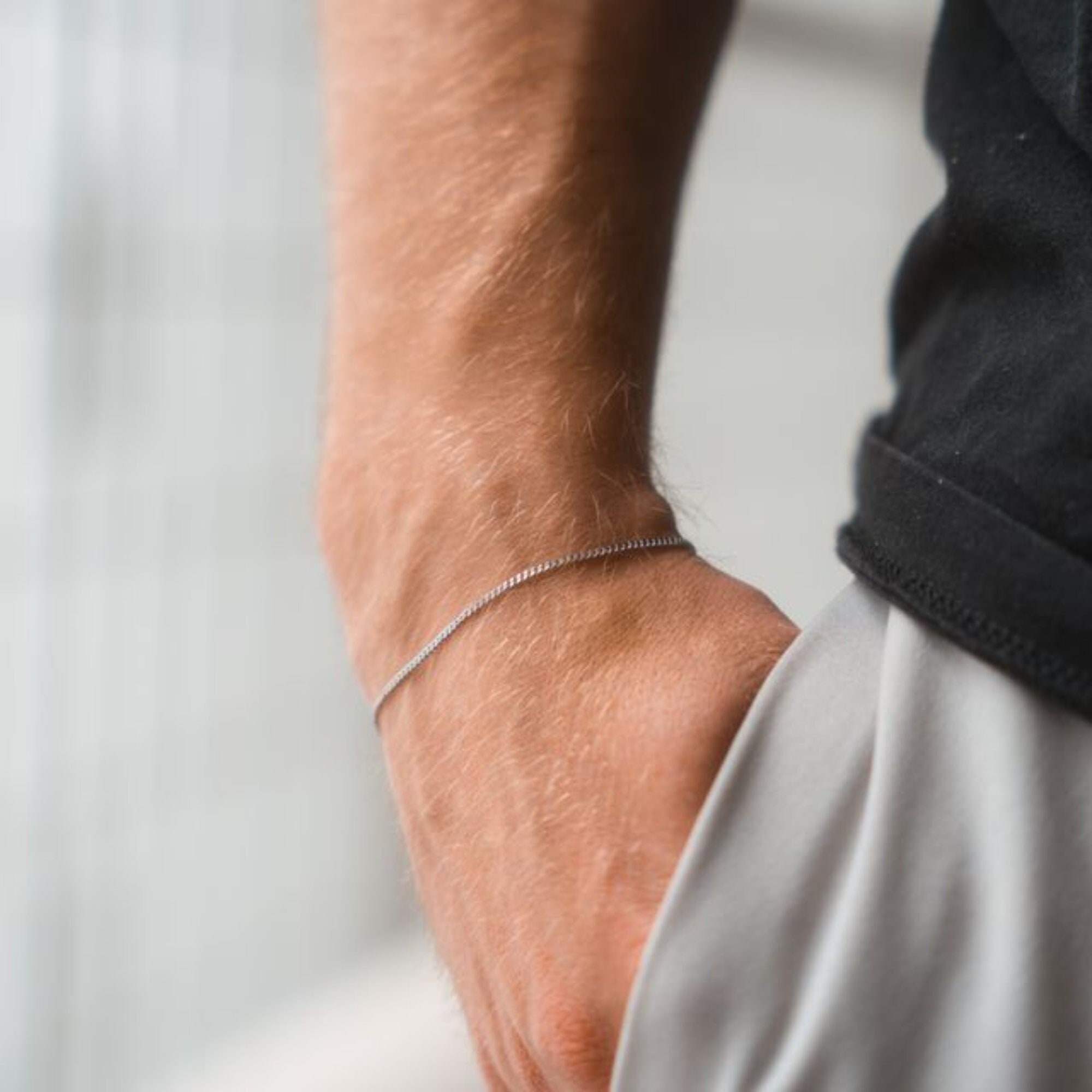 Bracciale sottile in argento - Bracciale a catena da uomo da 1,5 mm - Gioielli da uomo - Braccialetti da uomo - Bracciale a catena minimalista - Di Tw