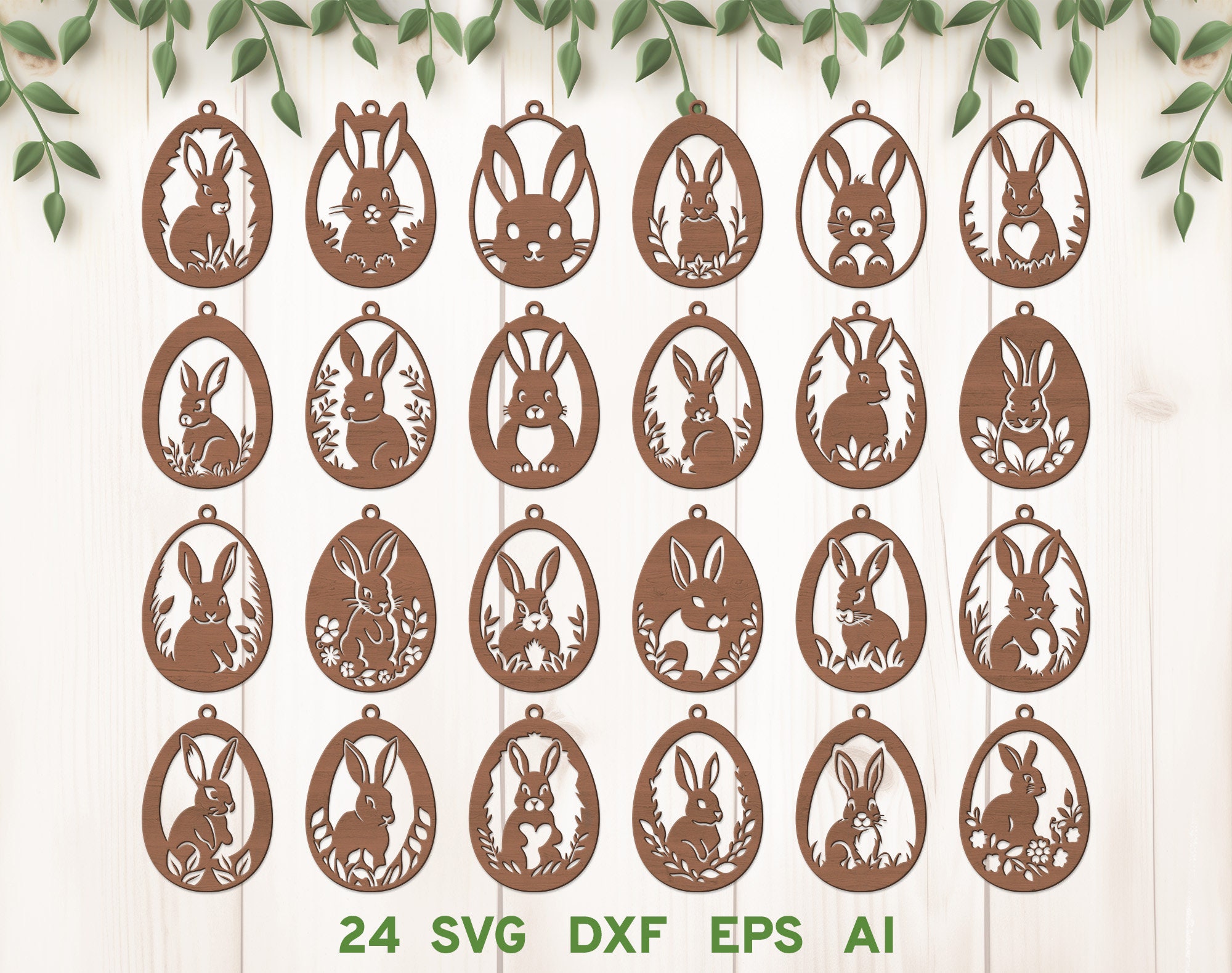 Coniglietto di Pasqua Tag in formato SVG, Coniglietto di Pasqua Uovo in formato SVG, Uova di Pasqua Laser Cut Files, Ornamenti di Pasqua in formato SV