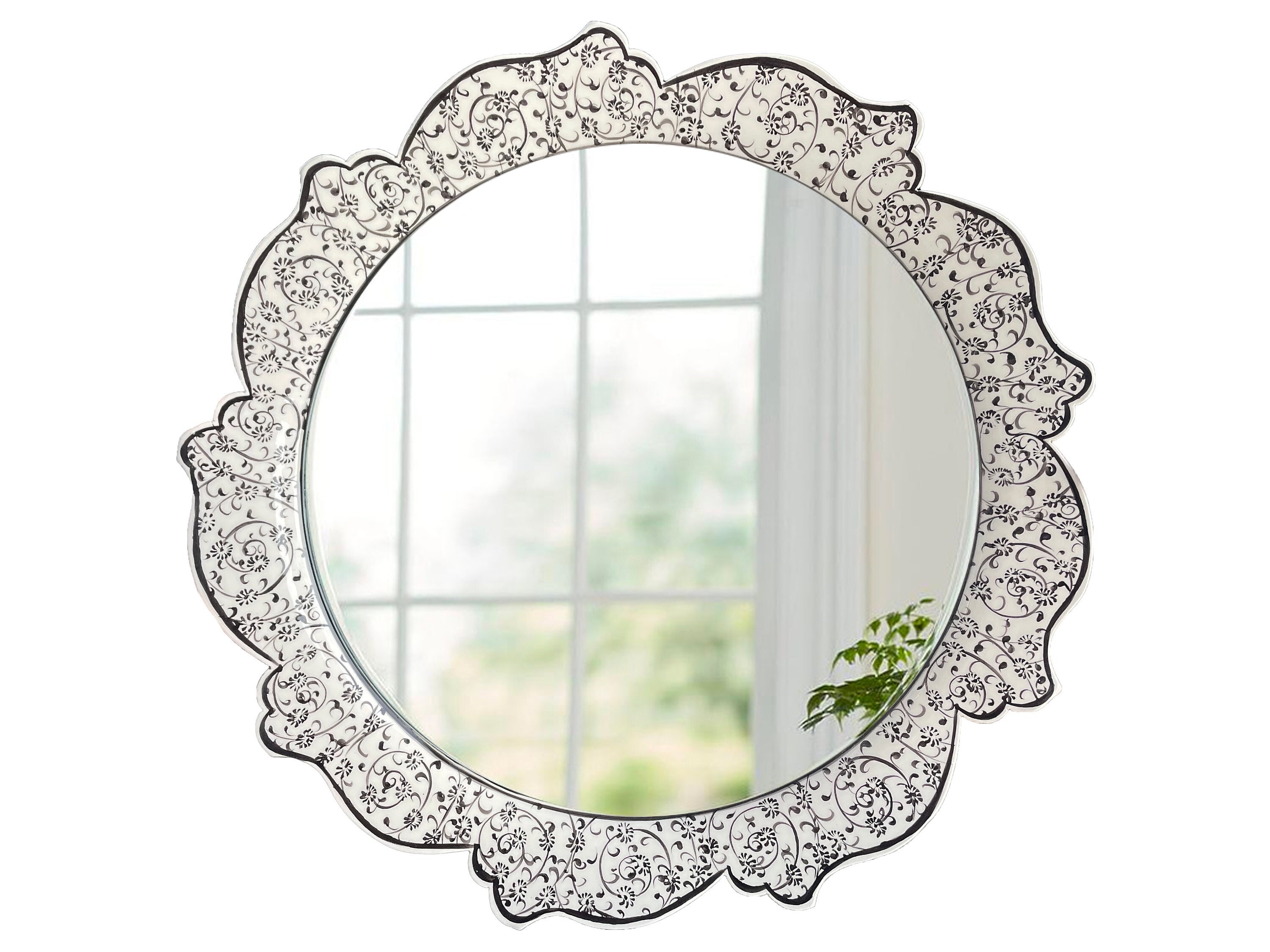 Specchi decorativi da parete, specchio decorato con paesaggio, specchio estetico in ceramica sospeso, specchio da toeletta dipinto, decorazione per te