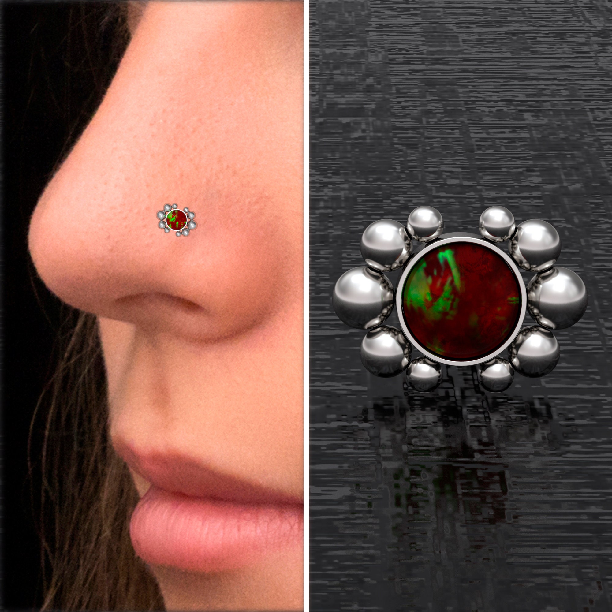 Anello per naso opale in acciaio chirurgico, osso del naso, perno a vite per il naso, orecchino al naso, perno del naso, piercing al naso, anello alla