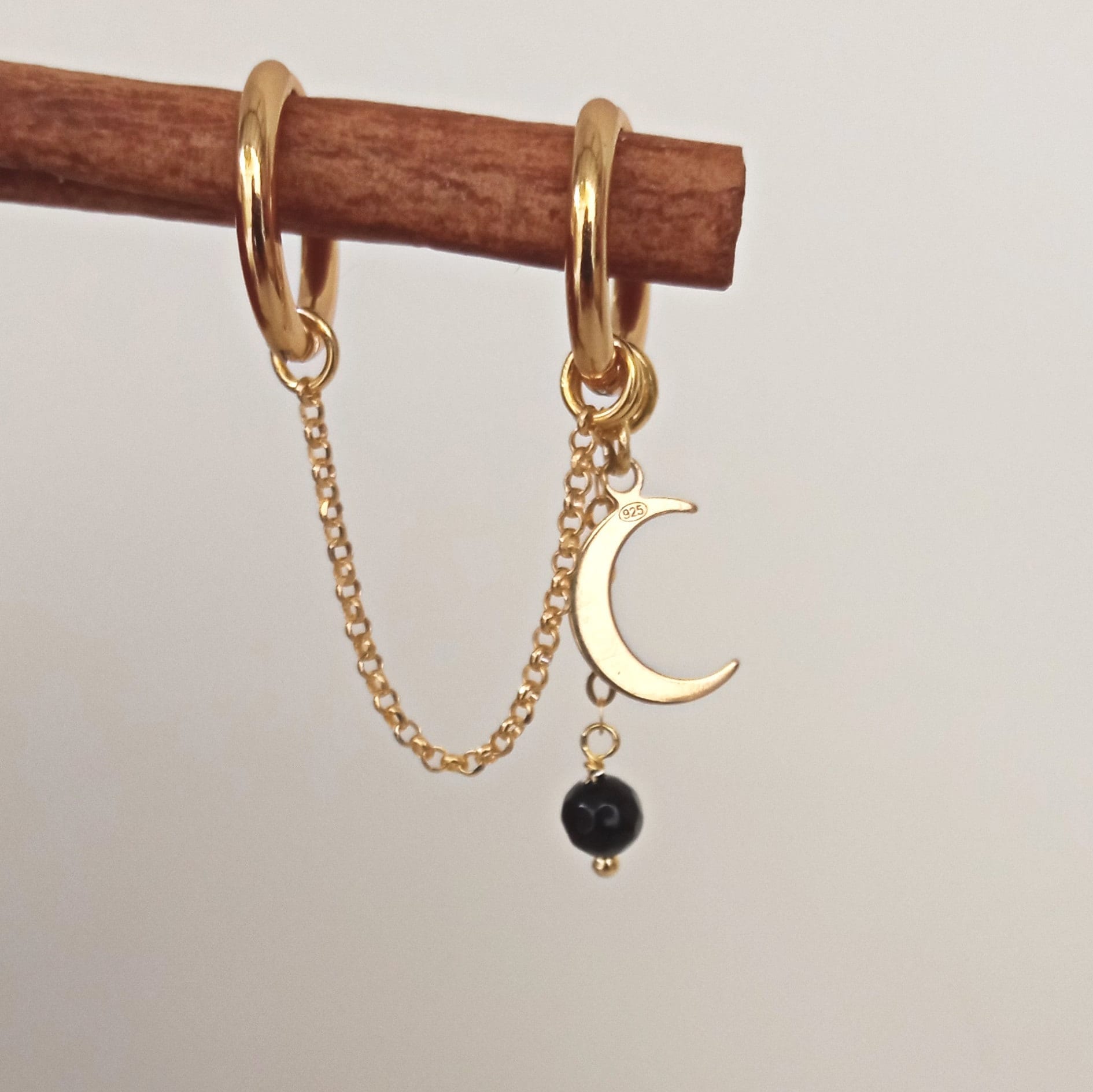 Catena per orecchini a cerchio con doppio piercing, orecchini a catena, orecchini a catena con ciondolo, orecchini a luna con due fori, piercing a cat