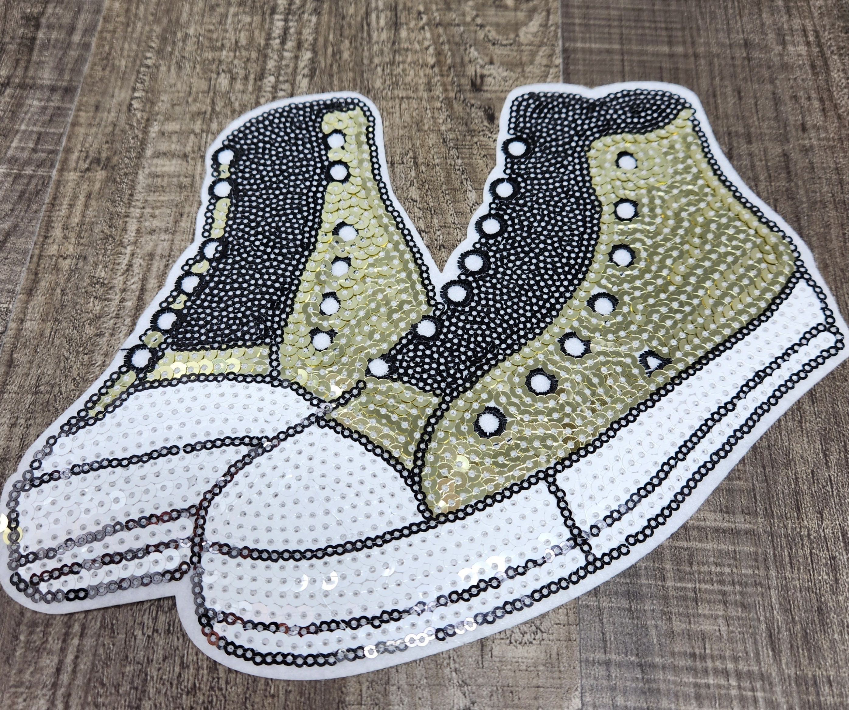 "Patch Party Club, (1 pz) Toppa termoadesiva con paillettes stile retrò per sneaker, design classico a collo alto, toppa scintillante 9\"x6\" per giacche"