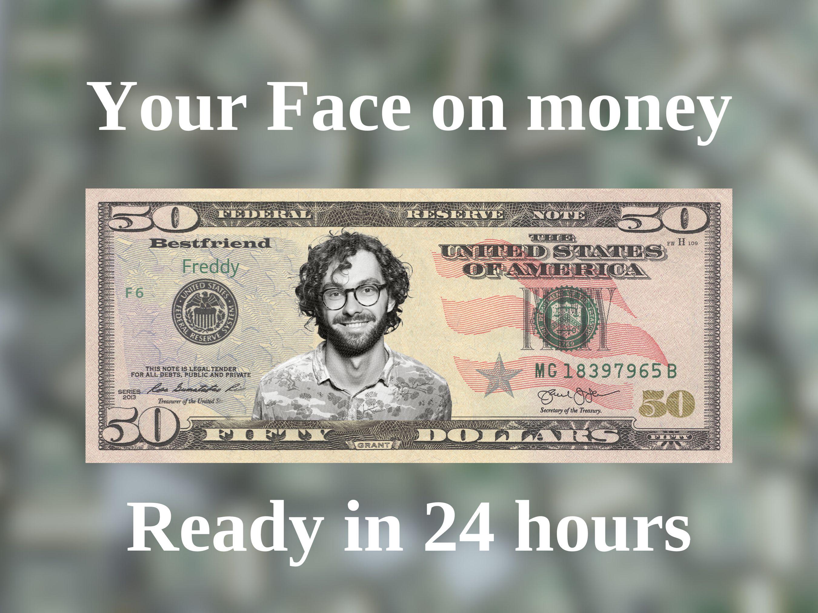 La tua faccia sui soldi, soldi da gioco, banconota da 50 dollari, soldi per feste, soldi personalizzati, soldi finti, banconota da un dollaro personal