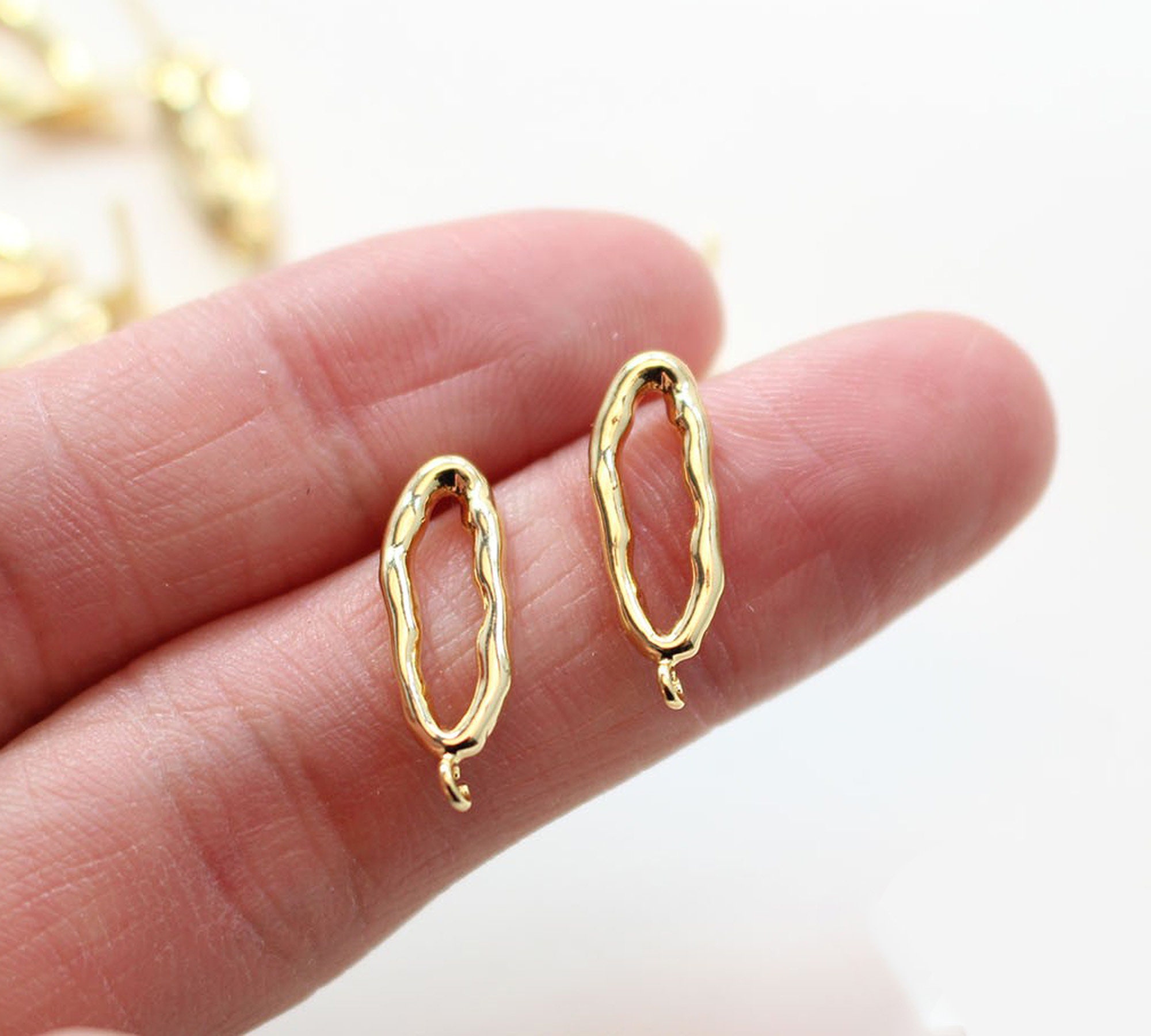 6 pezzi orecchini a cerchio in ottone placcato oro vero, orecchini a perno ovali, orecchini a perno, accessori per orecchini, orecchini a perno in arg