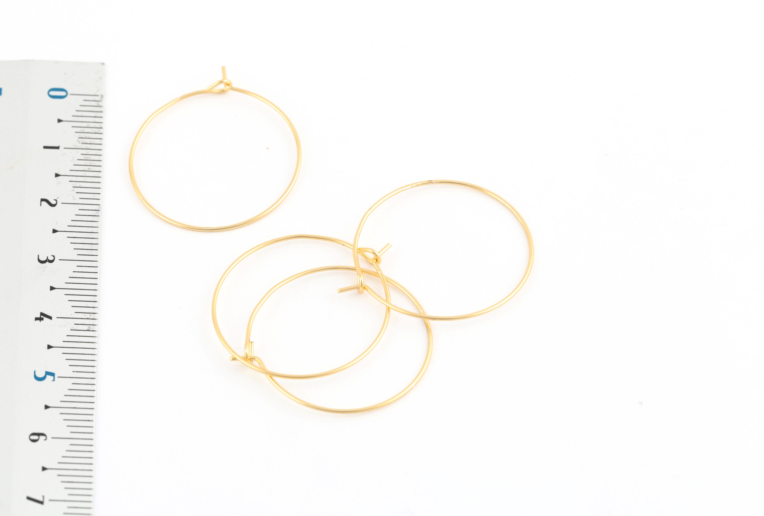 Cerchi per orecchini placcati in oro 24k da 25 mm, orecchini circolari, orecchini placcati in oro, filo per le orecchie, produzione di gioielli, 6 pez