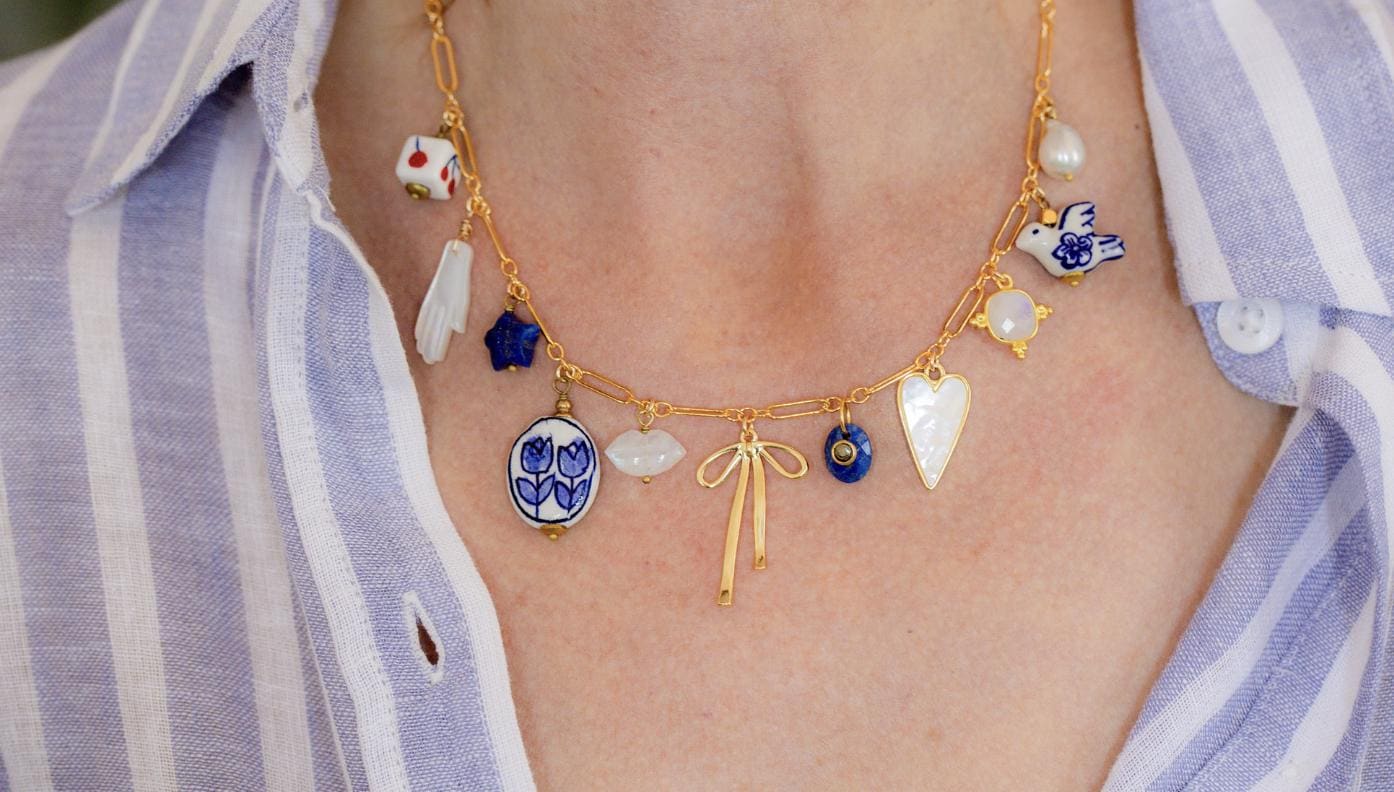 COLLANA CON CIONDOLO, Collana con ciondolo a fiocco, Collana con ciondolo a cuore, Collana con lapislazzuli, Ciondoli, Collana in oro, Collana con cio