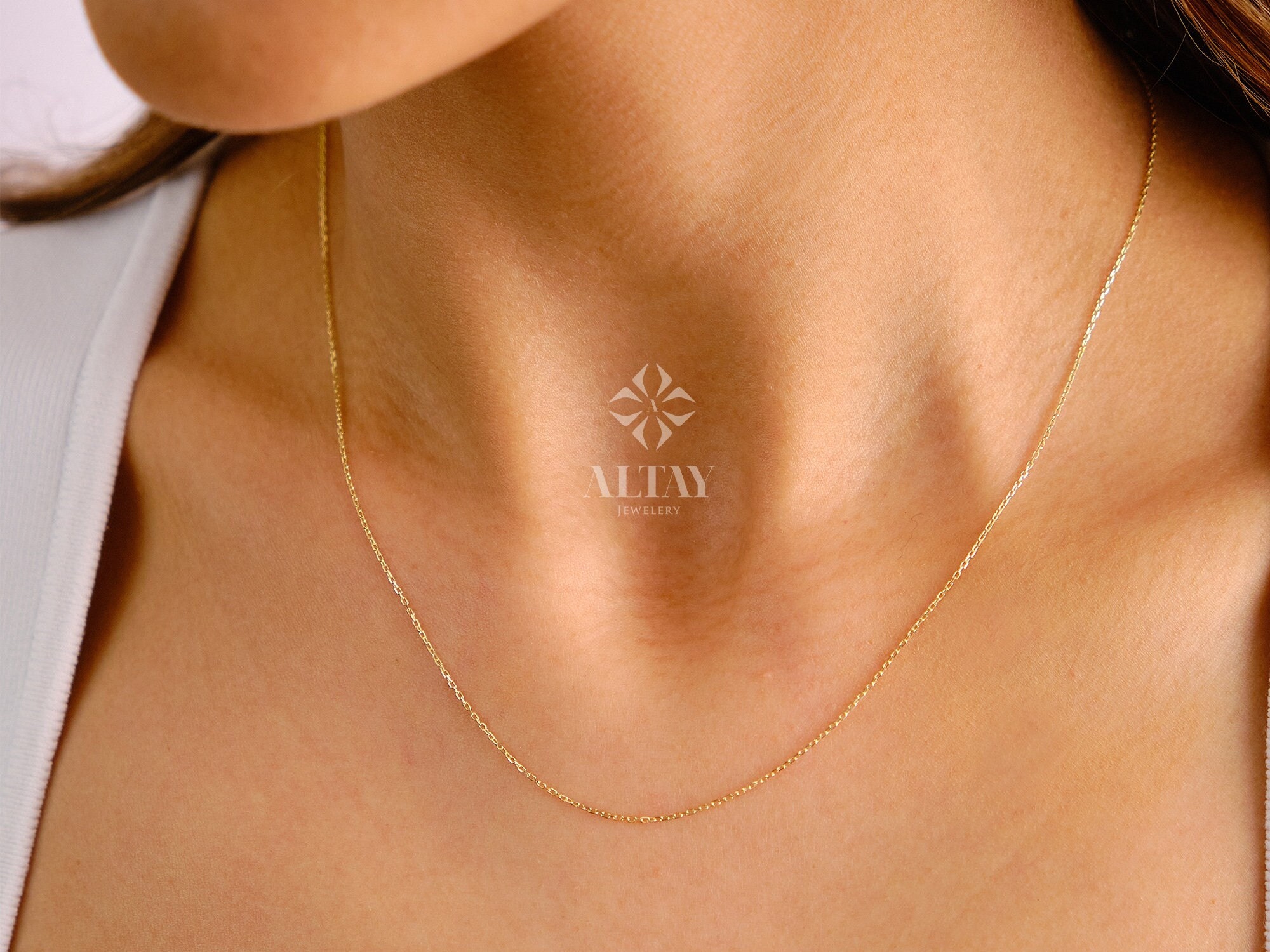 Collana con catena in oro 14 carati, catena a maglie da 1,1 mm, collana lunga con catena in oro, delicato girocollo in oro, catena sottile a strati, c