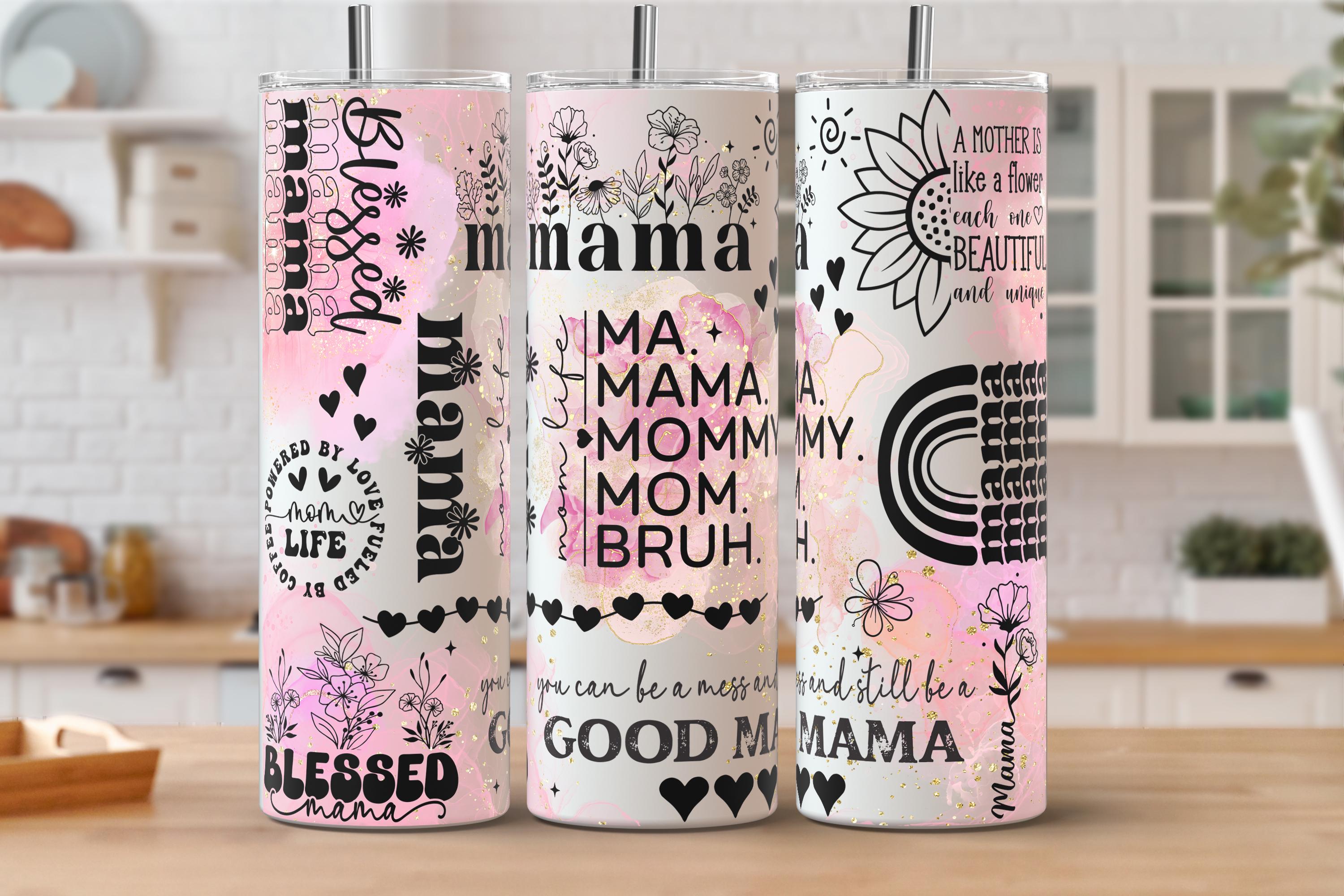 "Bicchiere termico \"Mom Mama\", bicchiere termico sottile da 20 oz con grafica PNG, modello per bicchiere termico a sublimazione, design per bicchiere t"