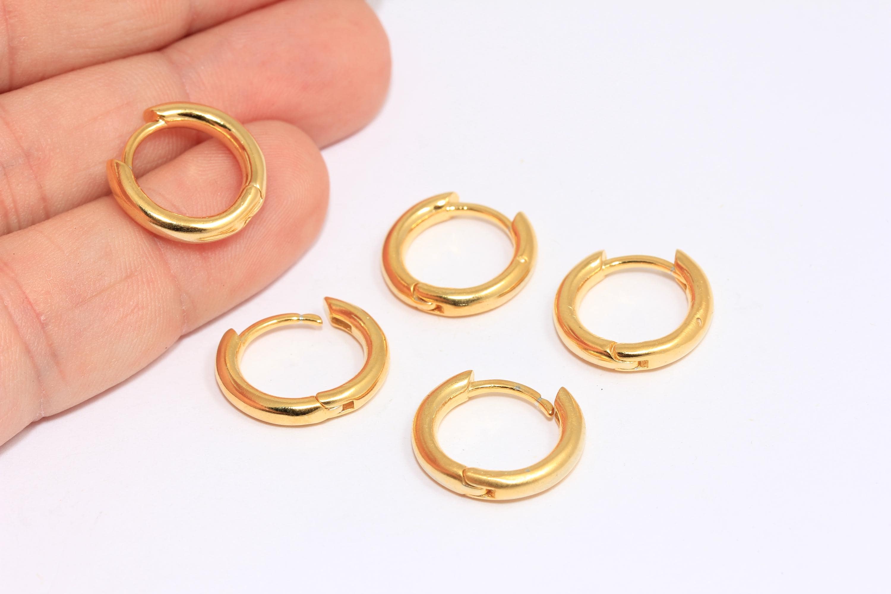 Orecchini a leva in oro lucido 24k da 17 mm, elementi a leva, piccoli cerchi in oro, cerchi per orecchini, fili per orecchini, orecchini placcati in o