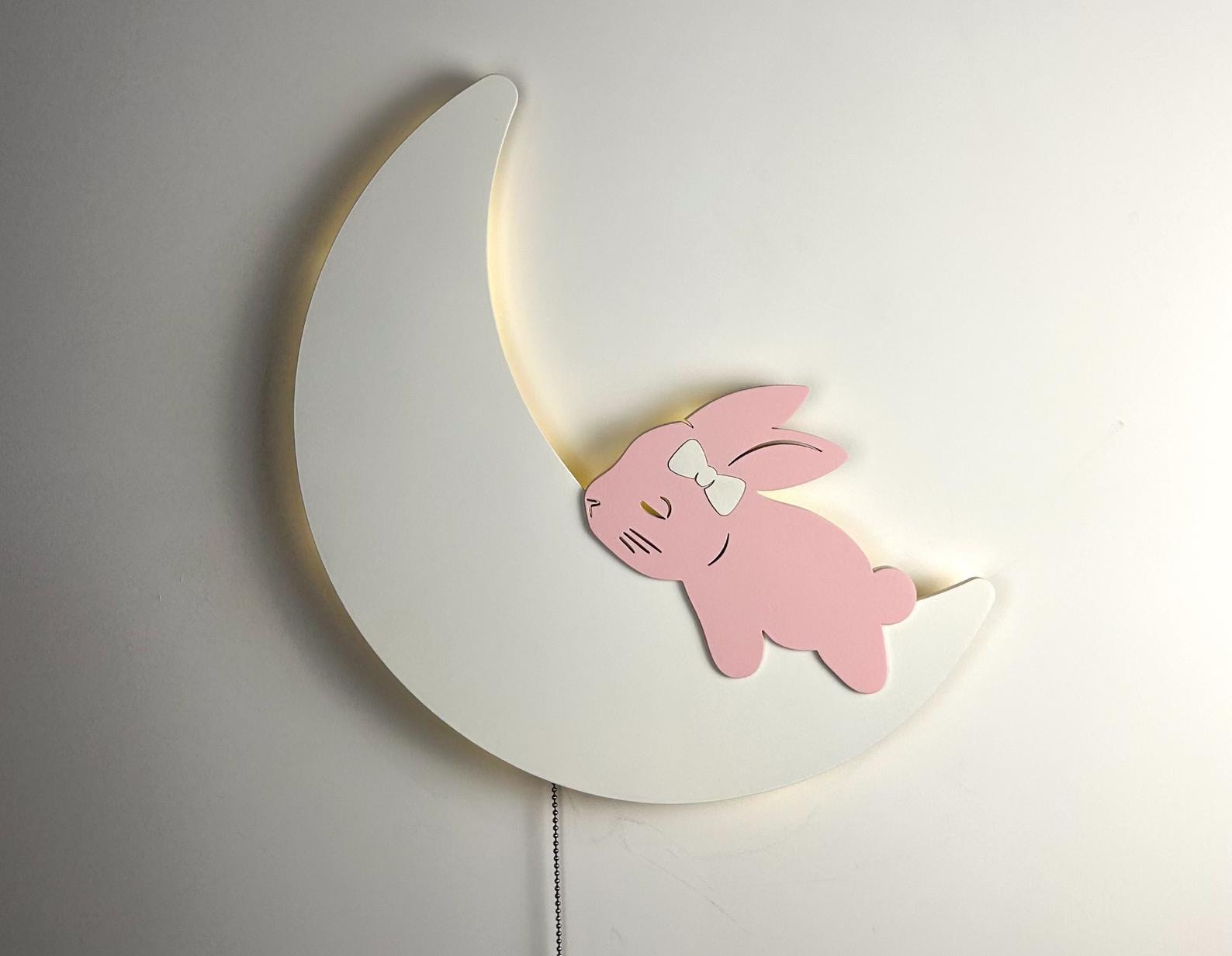 Luce notturna per bambini Luna e coniglietto - Lampada da parete per cameretta, decorazione per la cameretta dei bambini, luce LED a forma di coniglie