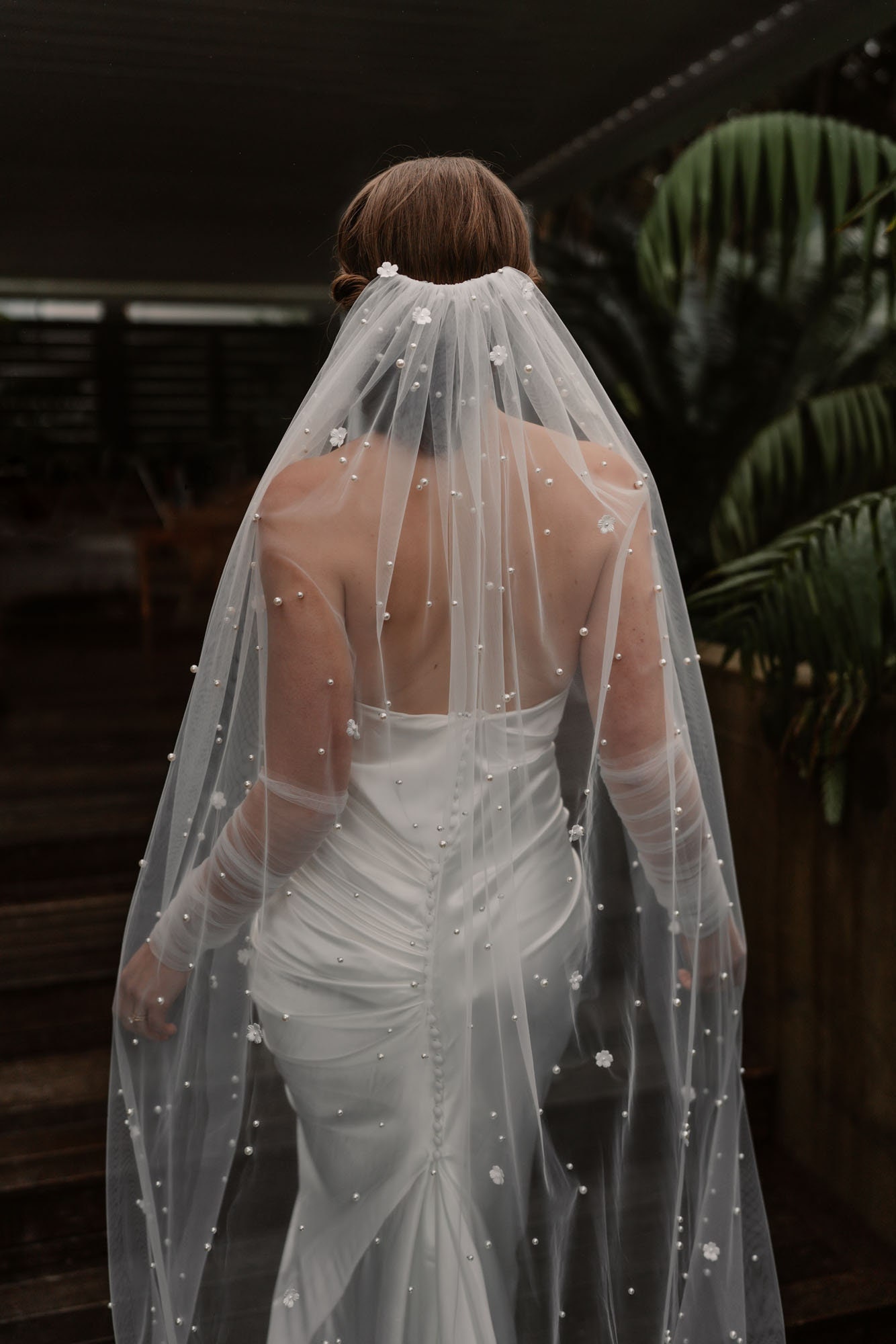 Velo floreale con perle, Velo con perle sparse, Velo con fiori e perle, Velo avorio decorato, Velo da sposa con perle 3D, Velo avorio con perle, Velo