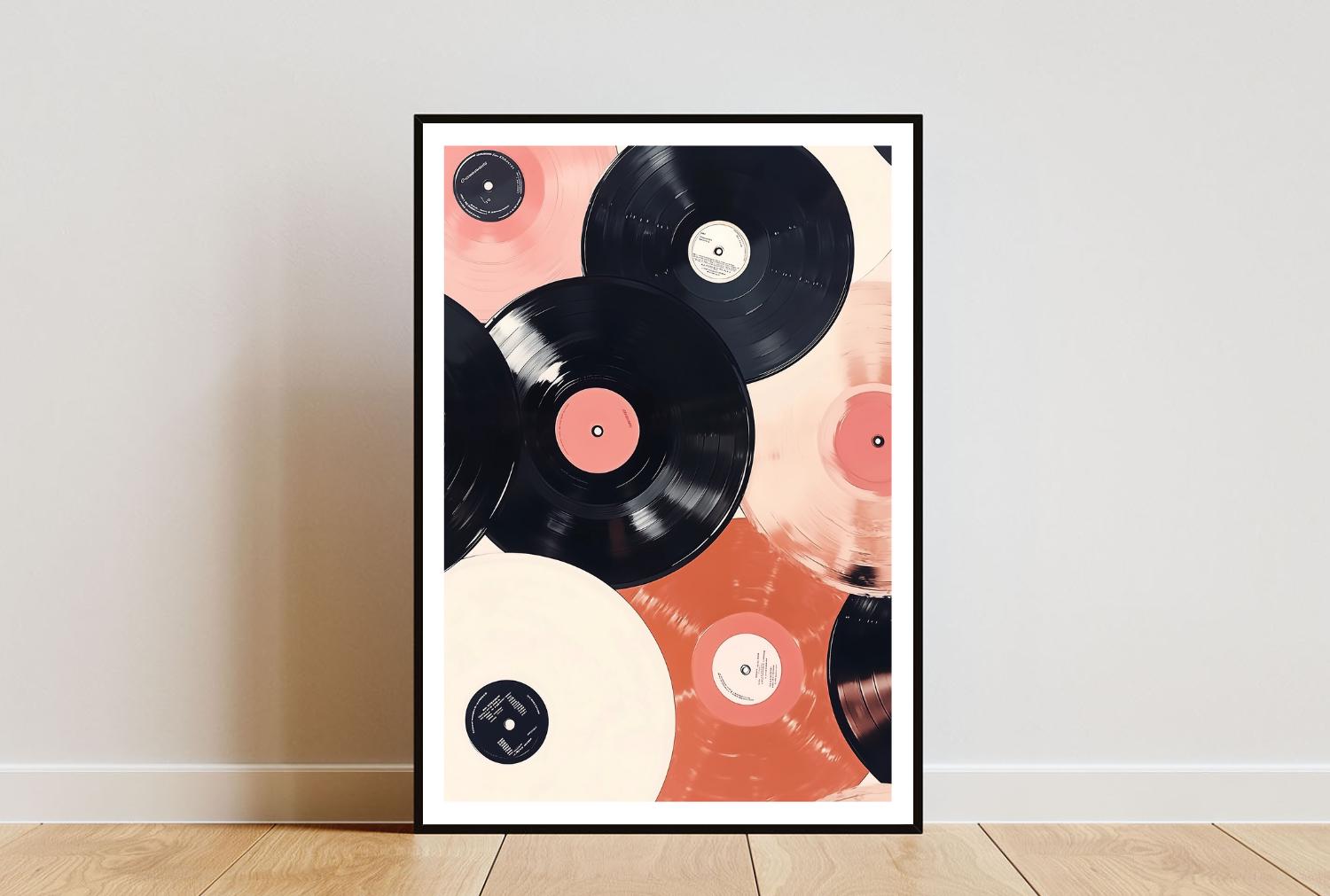 Poster vintage in vinile, poster in vinile rosa, stampa musicale retrò, arte murale con dischi, poster musicale vintage, poster alla moda, arte murale