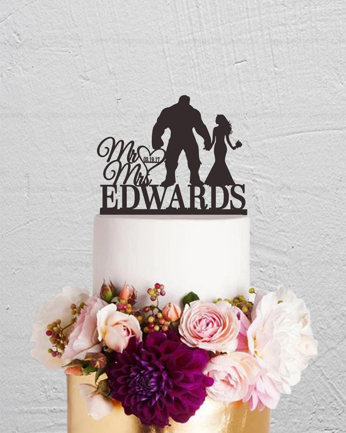 Topper per torta nuziale, Topper per torta di Hulk, Topper per torta di sposi, Topper per torta di Mr Mrs, Topper per torta personalizzato, Topper per