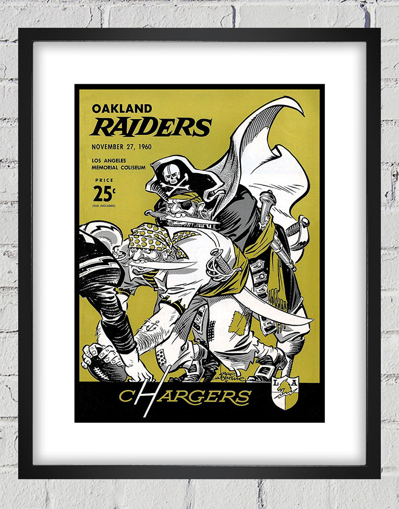 Copertina del programma di football americano degli Oakland Raiders - Los Angeles Chargers del 1960 - Riproduzione digitale