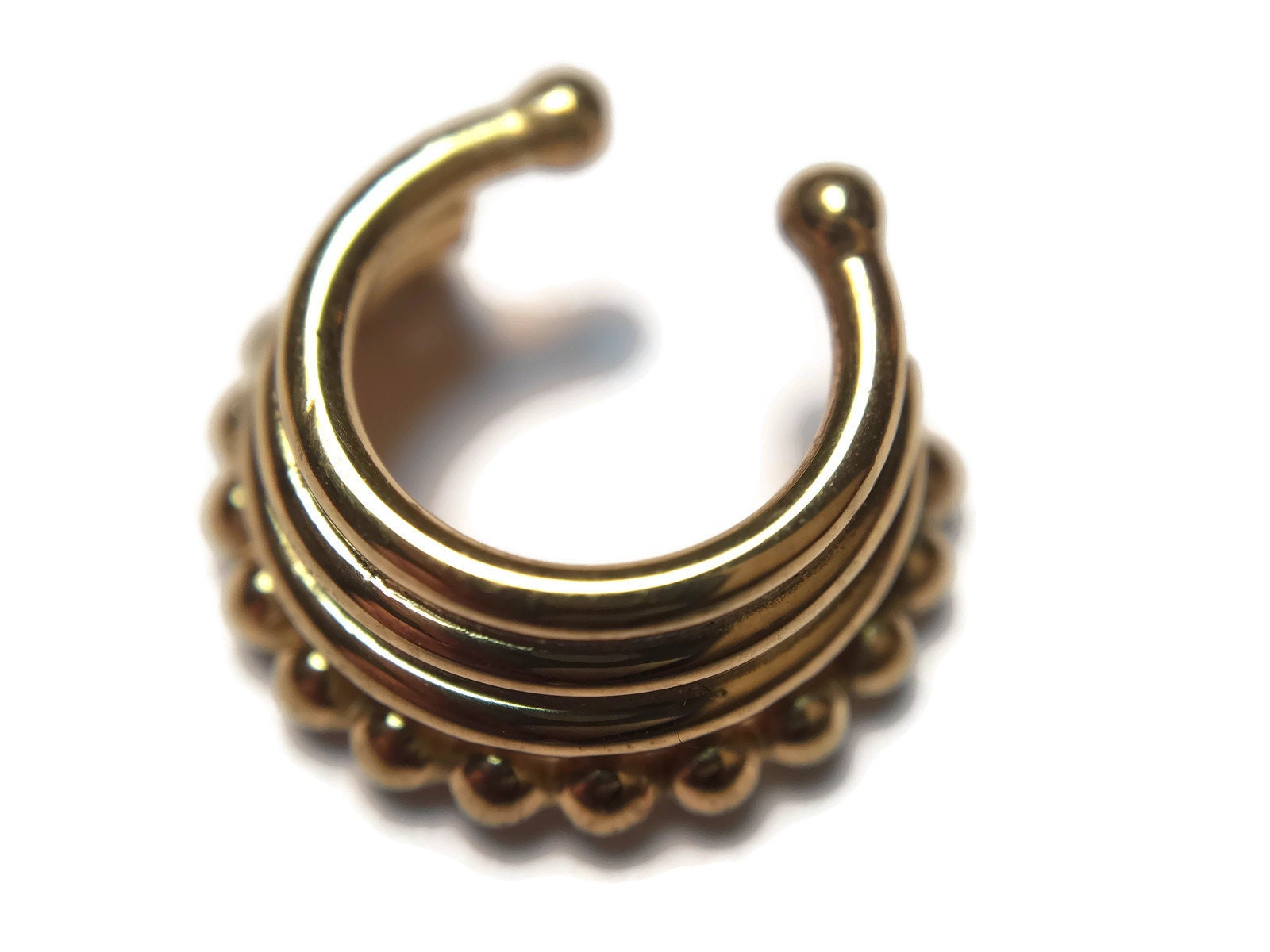 Anello finto per setto nasale a quattro strati ~ Anello per il naso con clip in oro giallo ~ Anello finto per setto nasale dorato a strati