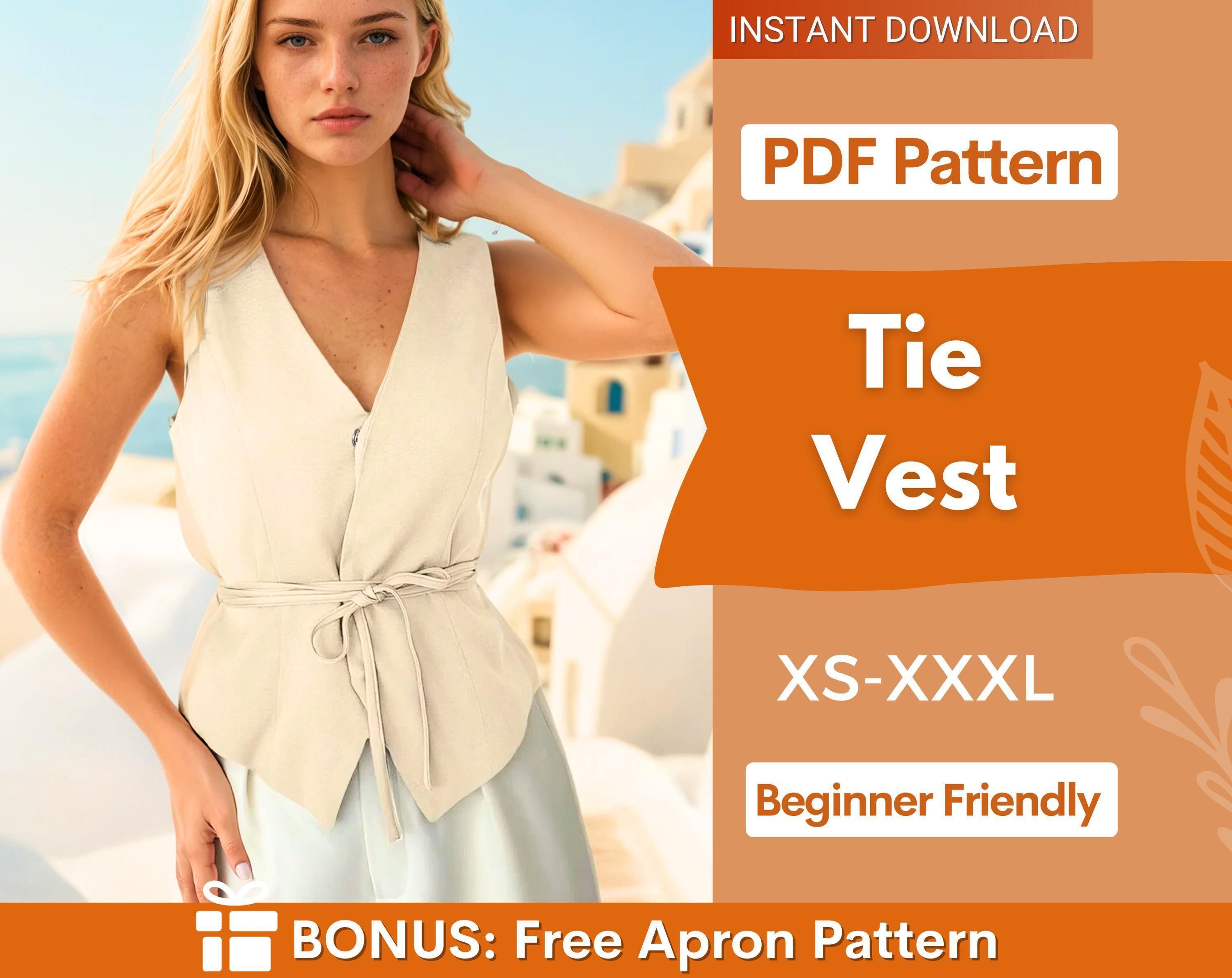 Modello gilet, modello gilet, modelli di cucito, modello gilet da donna, modello gilet con lacci anteriori, modello top da donna, modello top gilet da