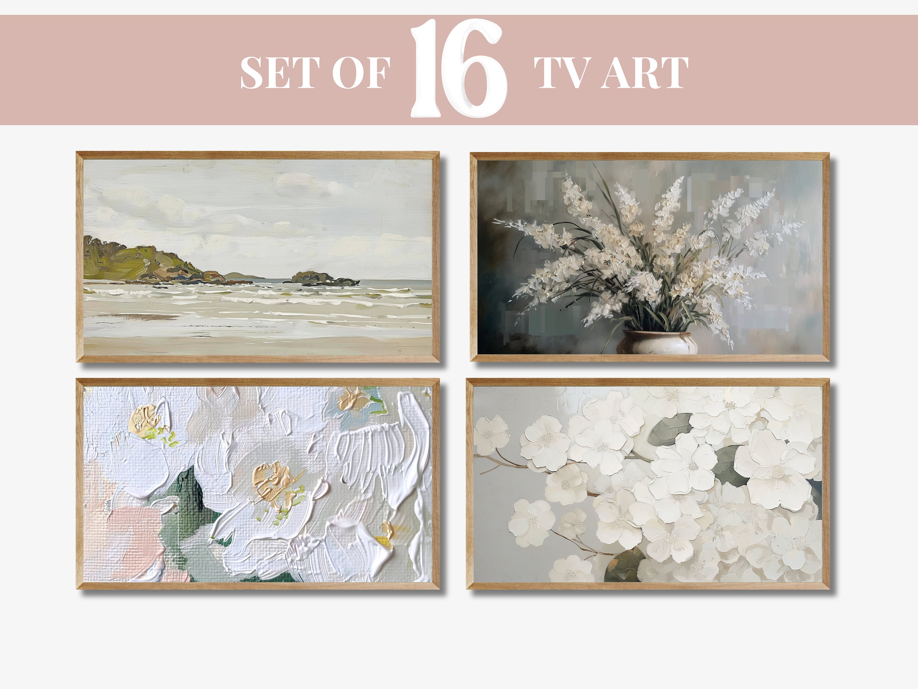 Set di 16 stampe estive per TV Samsung Frame, stampe artistiche con texture per il download digitale di TV Frame, colori neutri, astratti, rosa, alla