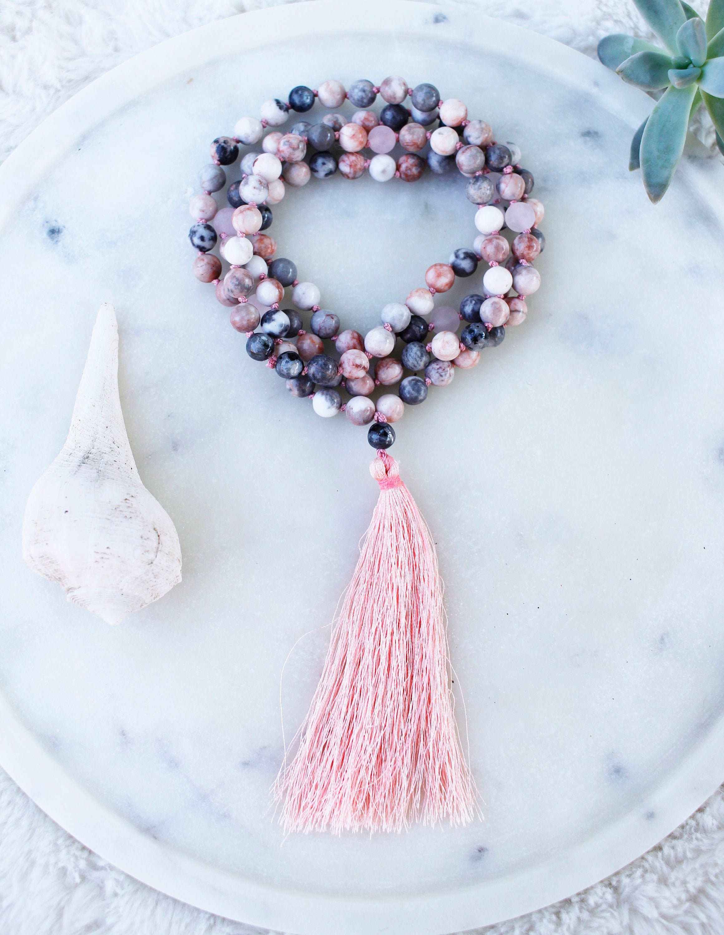 Perline Mala, Collana Mala, Rosario, Mala annodato, Regalo Yoga per Lei, Yoga, 108 Perline Mala, Gioielli Yoga, Perline Mala 108, Quarzo Rosa