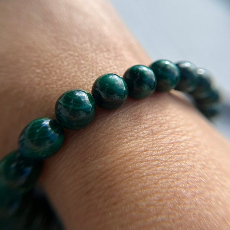 Bracciale in malachite a fasce di altissima qualità con perline da 5,5 mm, 7 mm, 9 mm, 9,5 mm, 10 mm, 10,5 mm o 12,5 mm