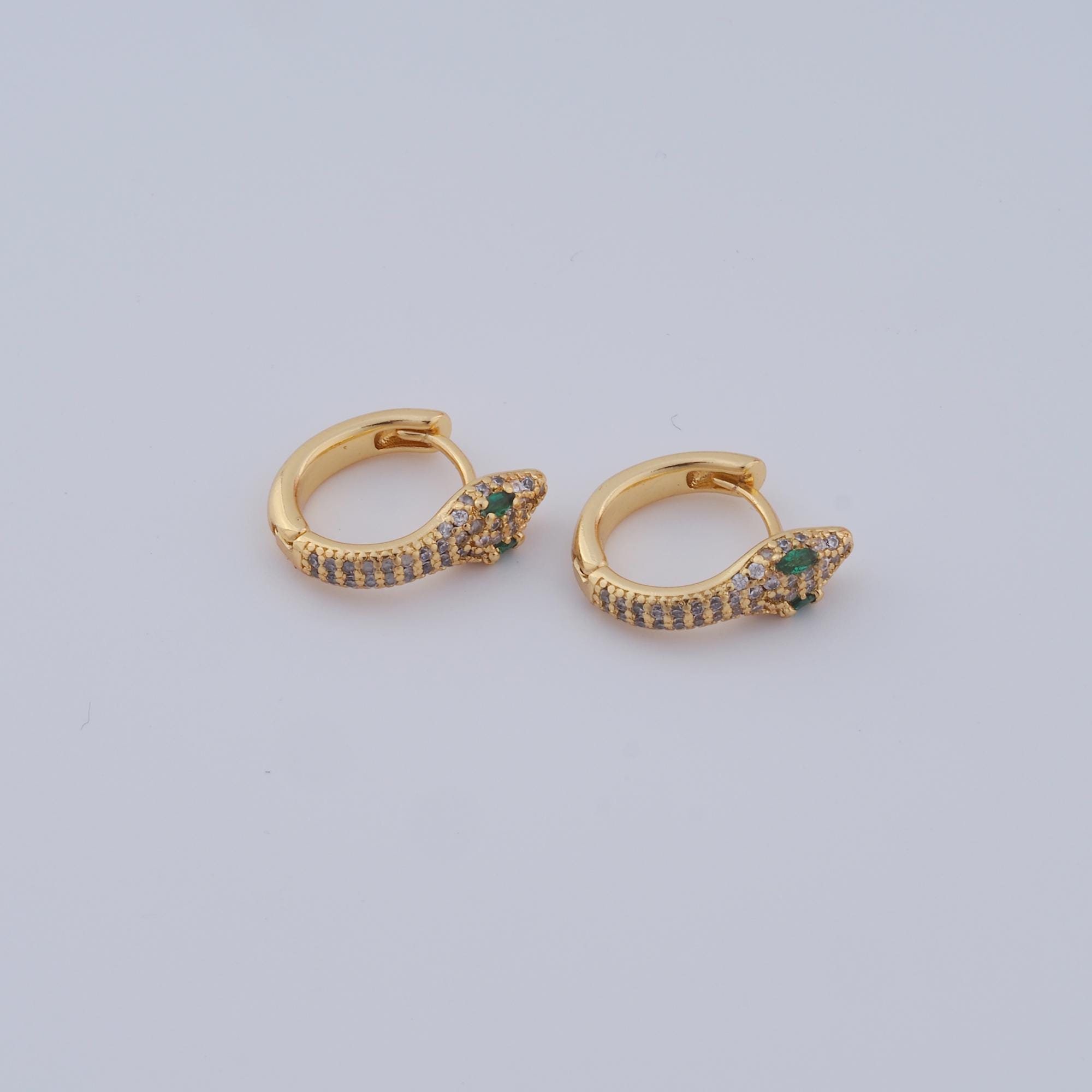 1 paio di orecchini a forma di serpente in oro CZ, orecchini a cerchio Huggie riempiti in oro 18K, orecchini a cerchio, orecchini a cerchio Huggie ipo