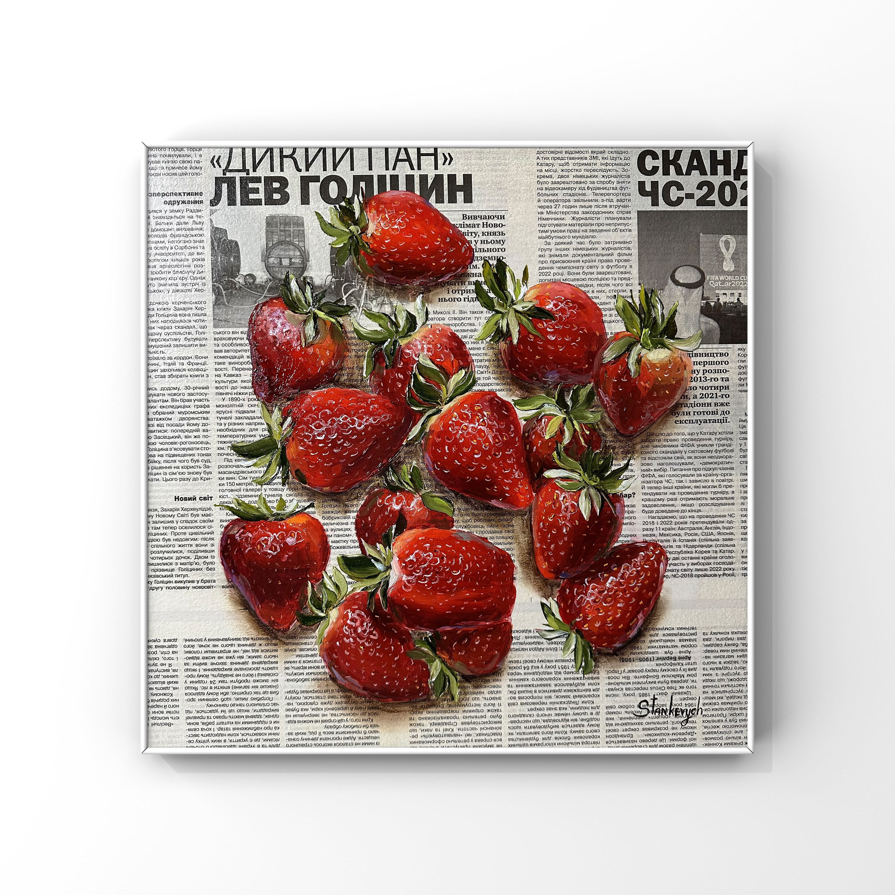 Arte delle fragole Arte murale di frutta Dipinto di fragole Dipinto di natura morta Arte di giornale Dipinto a olio originale Dipinto di frutta Fattor