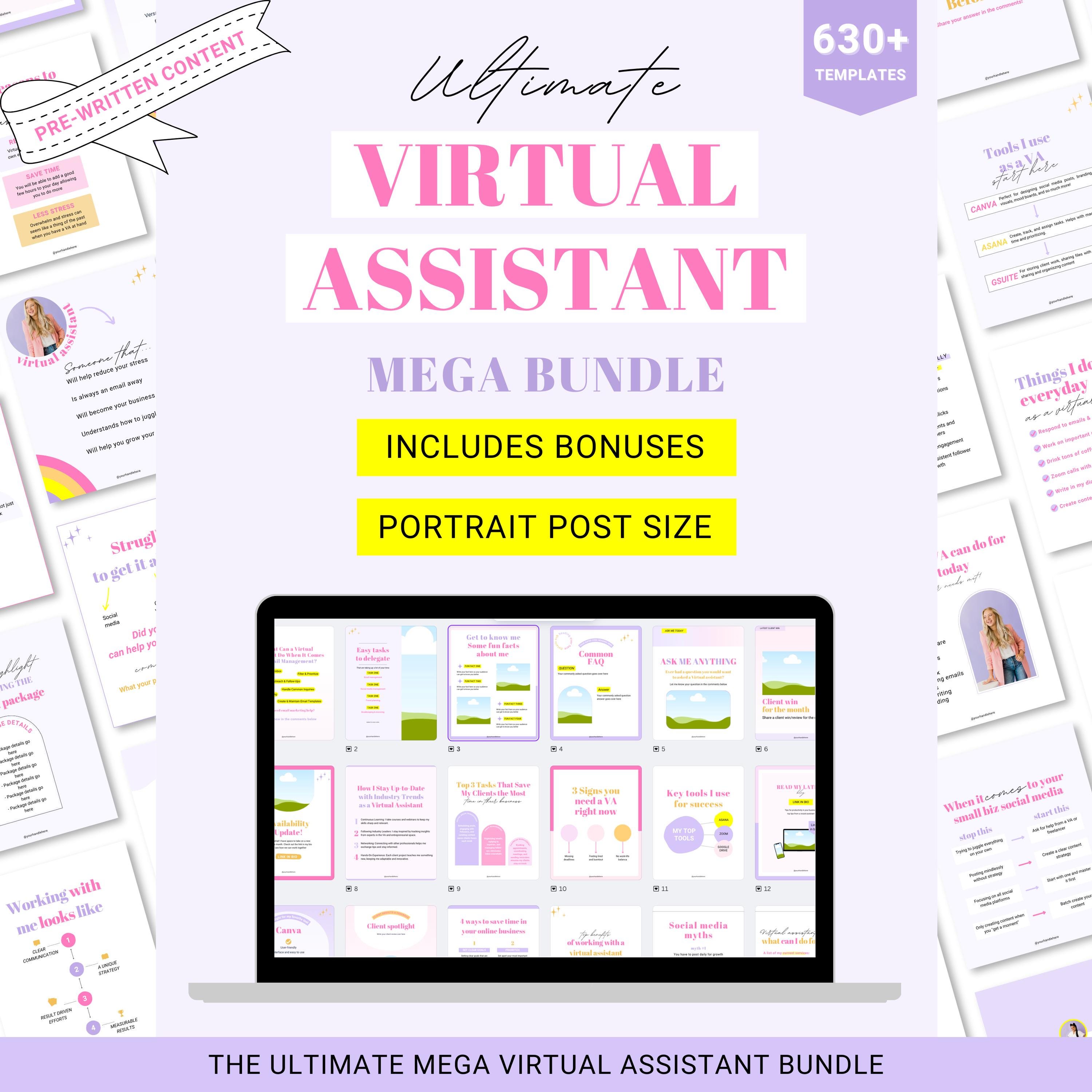 Mega pacchetto per assistenti virtuali, Guida ai prezzi per assistenti virtuali, Post su Instagram per assistenti virtuali, Idee per contenuti, Modell