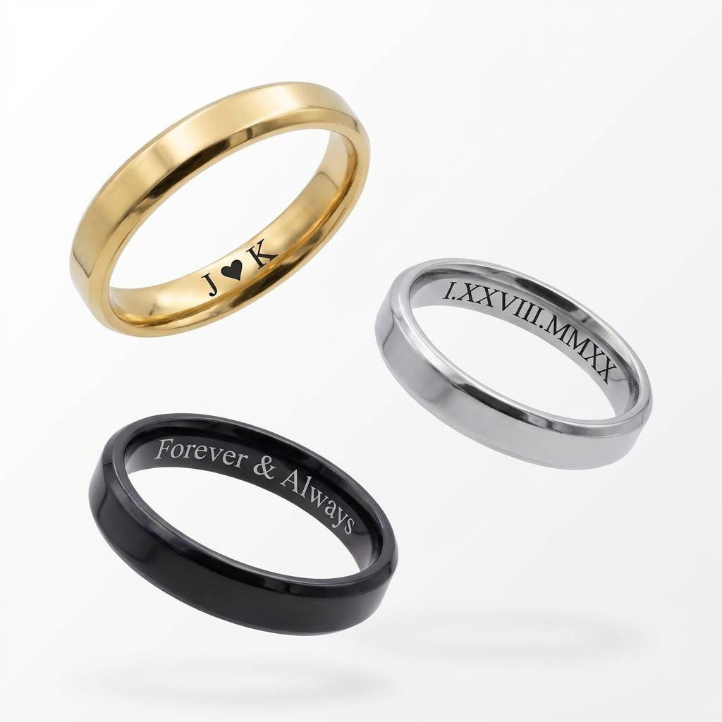 Anello in acciaio inossidabile personalizzato da 4 mm, anello in acciaio, anello unisex in acciaio inossidabile, anello inciso personalizzato, anello