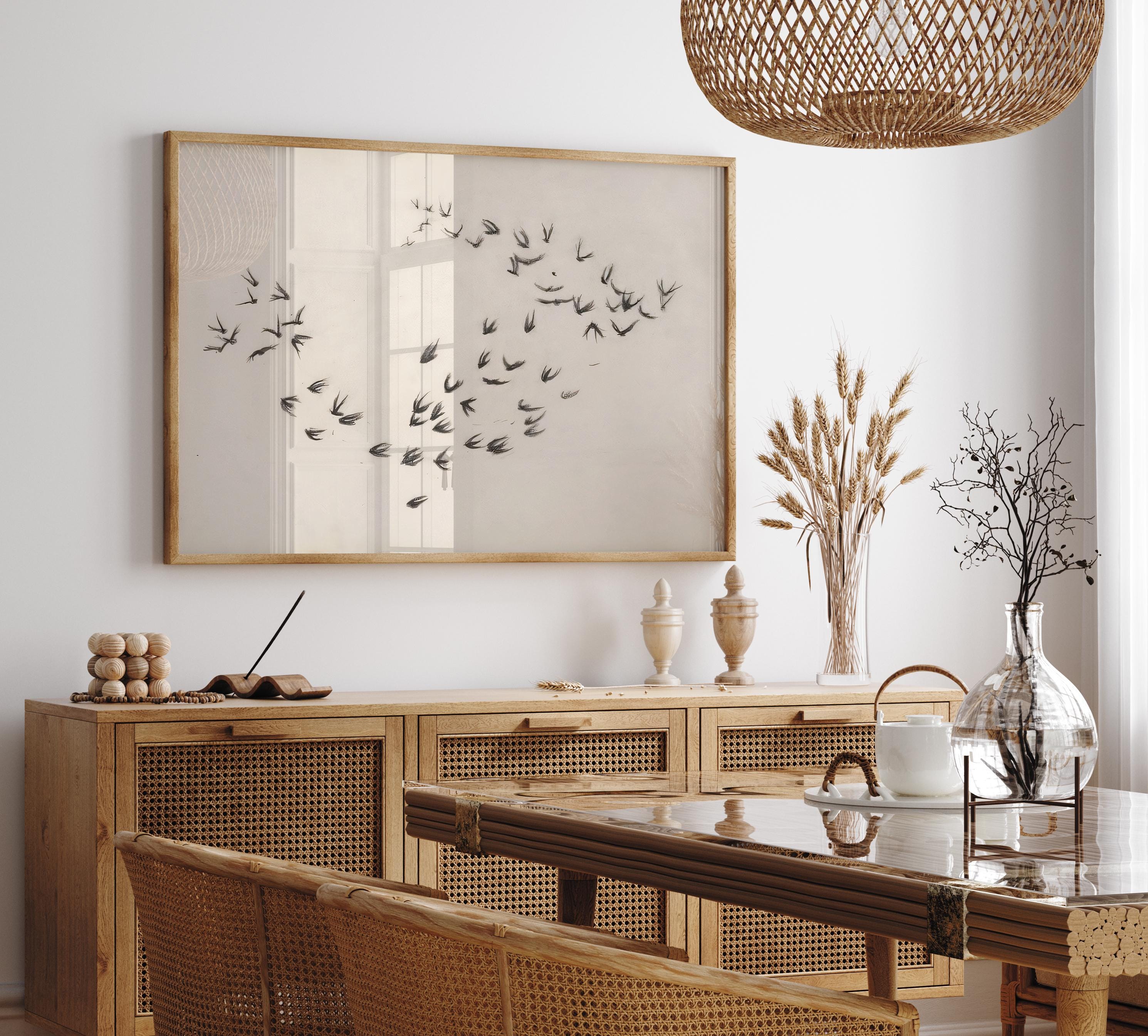 Arte murale con stormo di uccelli, stampa di stormo di uccelli, schizzo di uccelli, poster di uccelli in volo, arte con silhouette di uccelli, stampa