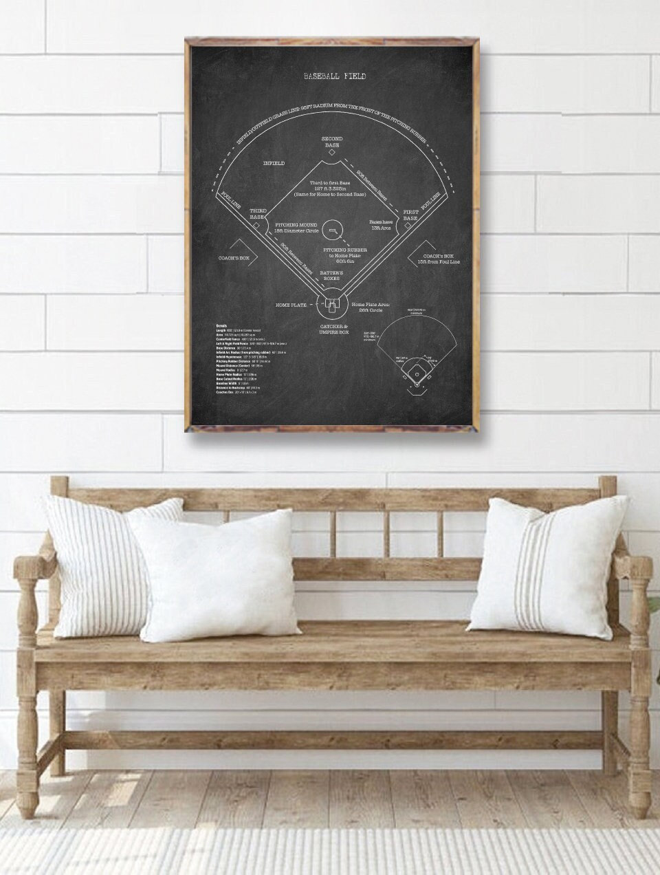 Stampa campo da BASEBALL, poster tecnico campo da baseball, decorazione murale diagramma campo da baseball, stampa brevetto sport baseball, decorazion