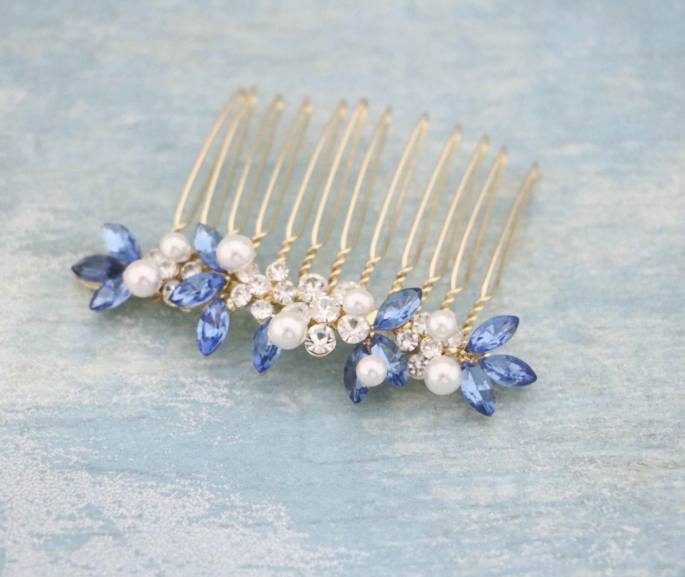 pettine di cristallo pettine laterale da sposa pettine per capelli da sposa blu pettine per capelli con strass zaffiro accessori per capelli da sposa