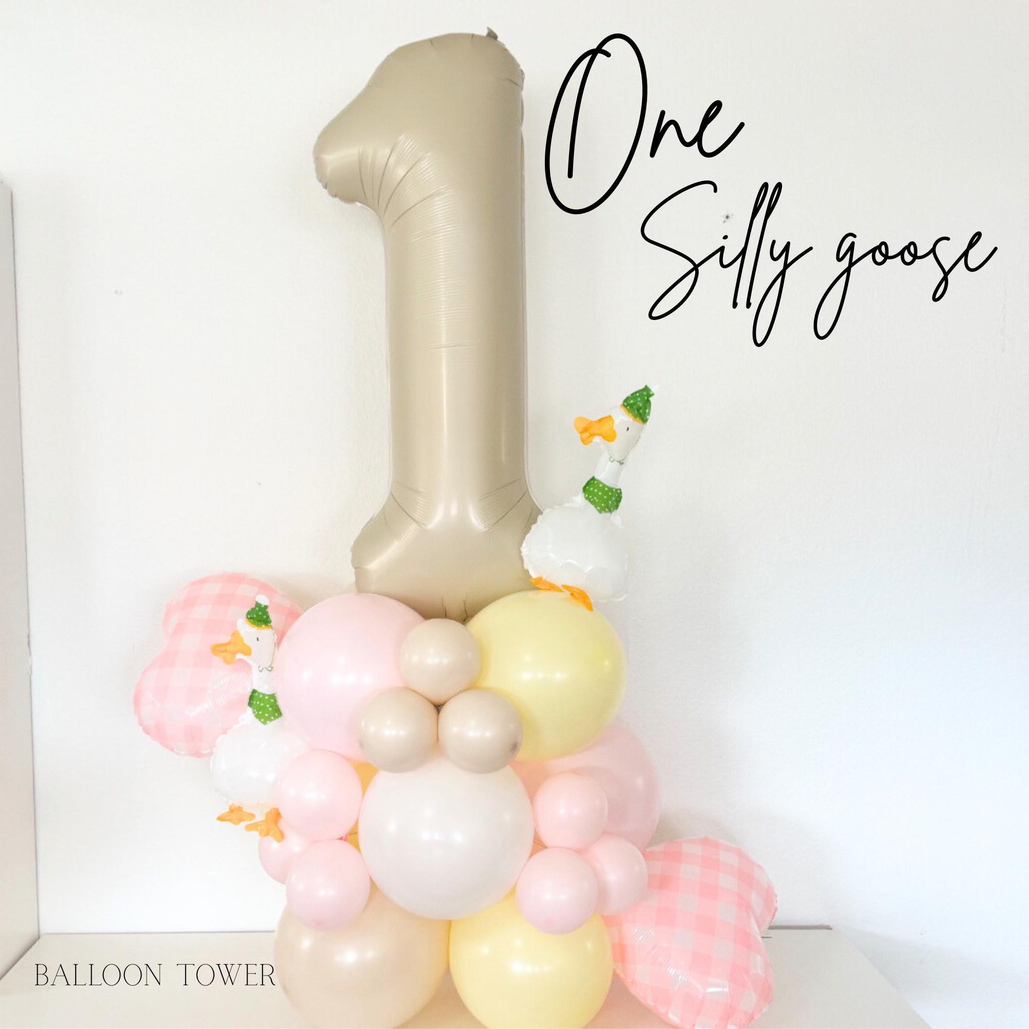 Torre di palloncini One Silly Goose - Palloncini One Silly Goose - One Silly Goose - Compleanno One Silly Goose - Decorazioni per feste One Silly Goos