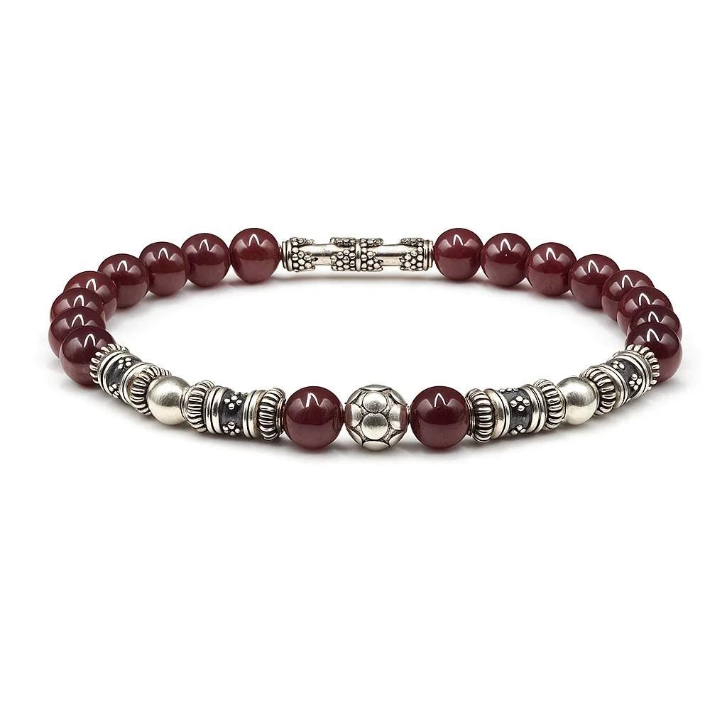 Bracciale in granato e argento sterling, bracciale in granato, bracciale con perline da uomo, bracciale con perline in argento da uomo, bracciale da u