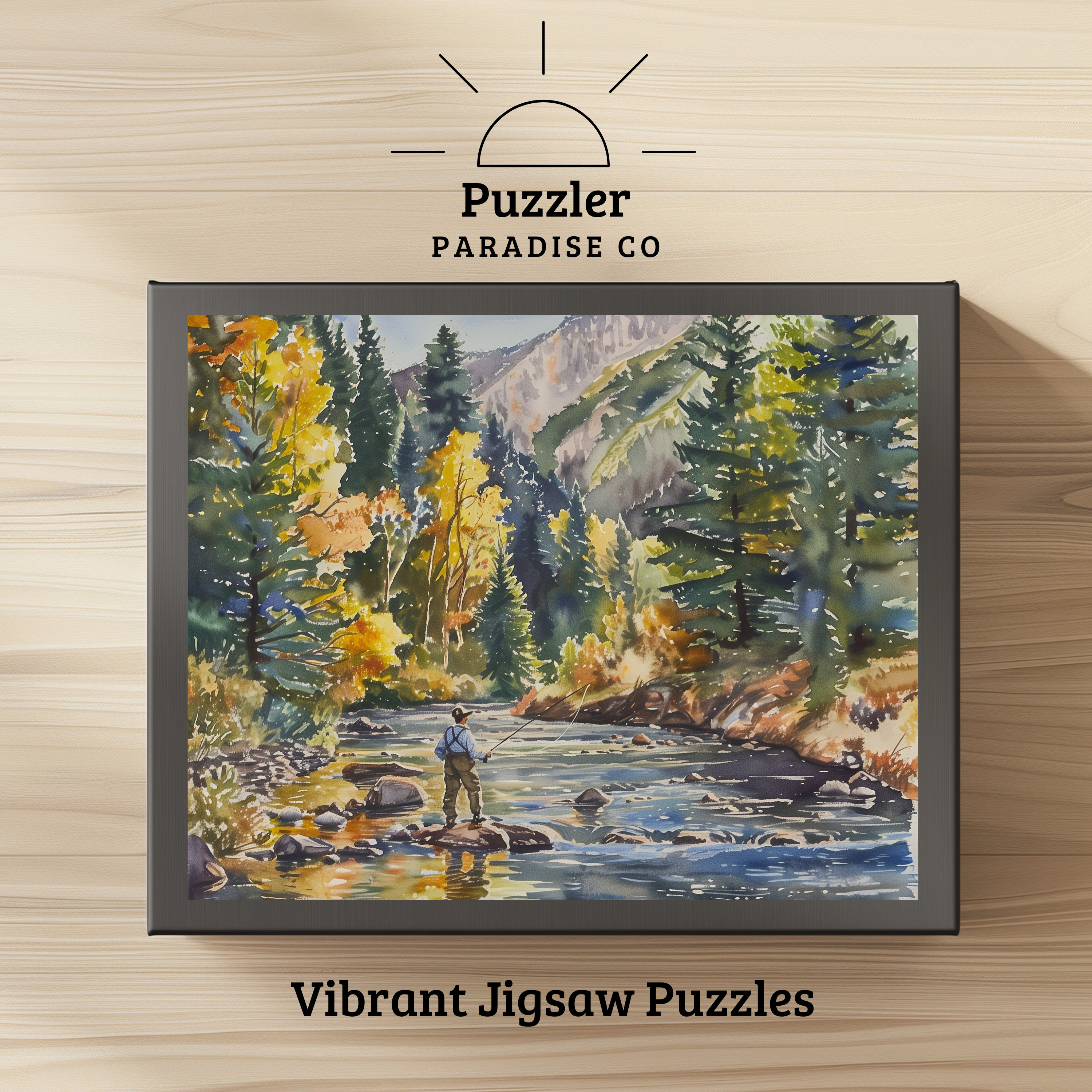 Puzzle pesca con la mosca sul fiume di montagna, puzzle da 500 pezzi, puzzle naturale in stile acquerello, puzzle per adulti, puzzle colorato