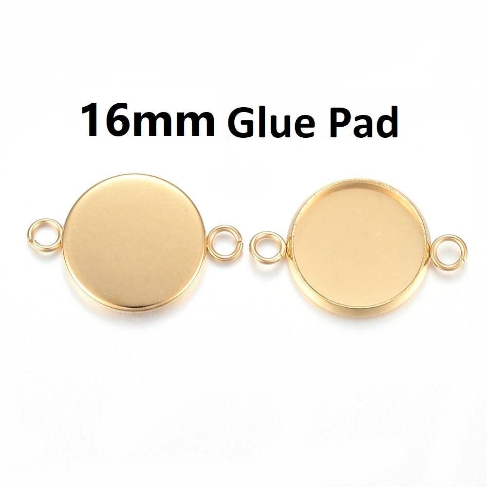 5 pezzi di connettori per cammeo a cabochon con castone rotondo in acciaio inox 304 color oro - Cuscinetto adesivo da 16 mm - Resistente all'ossidazio