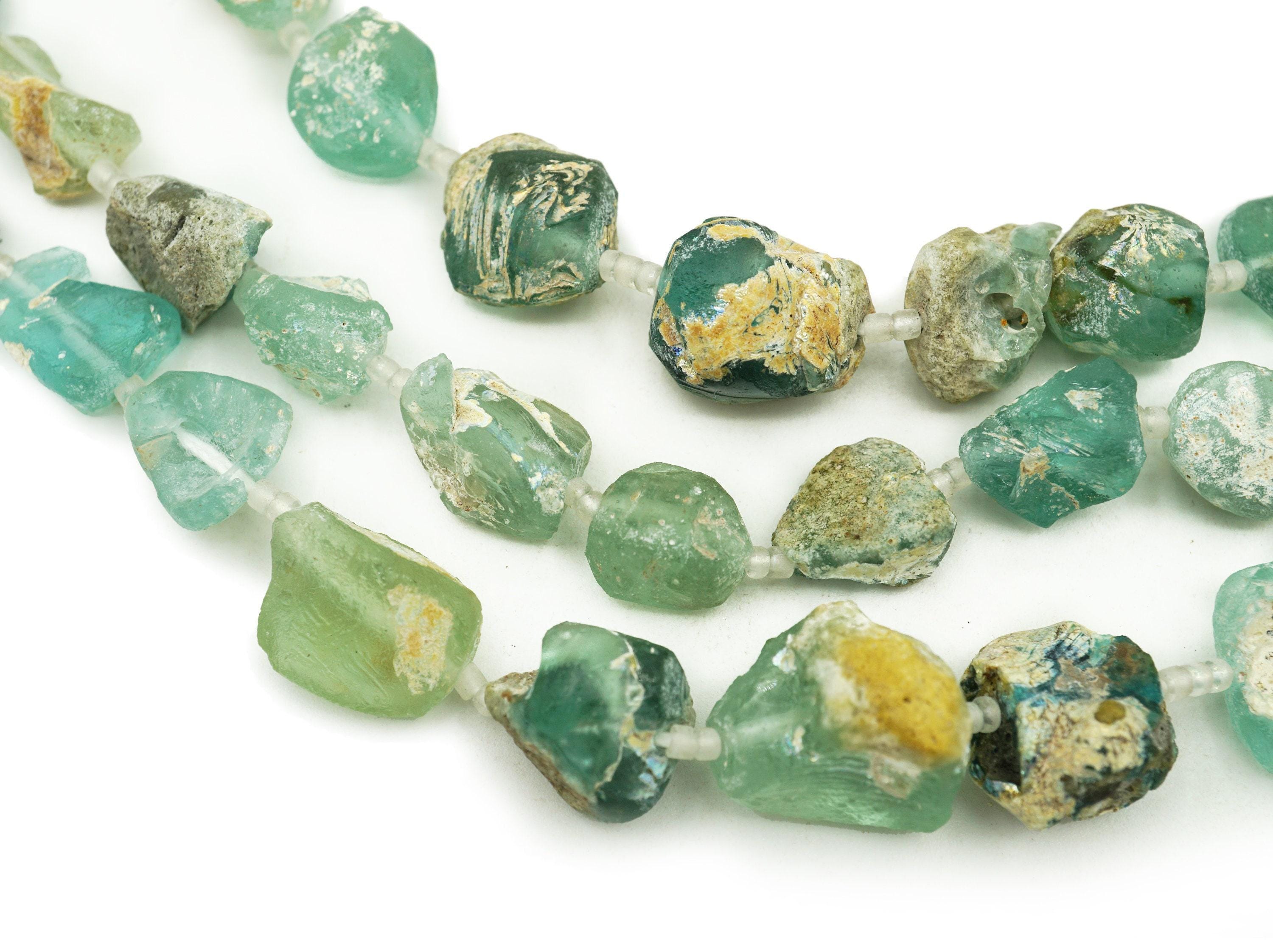 "Perline di vetro romano antico afghano (6-15 mm) Perline di vetro romano riciclato a forma unica da 16\" di filo intero, Afghanistan all'ingrosso (2301"