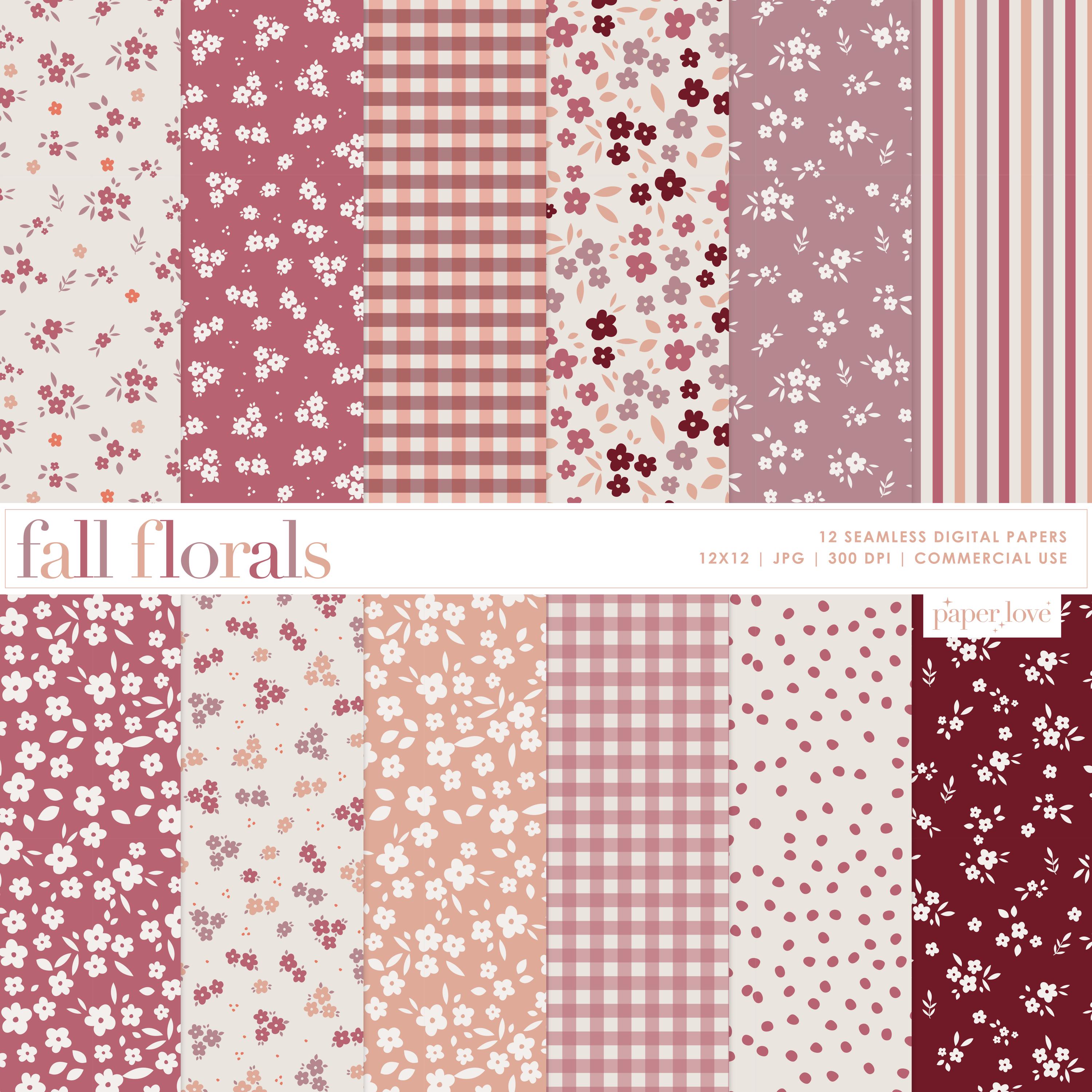 Carta digitale floreale autunnale, motivo floreale primaverile senza soluzione di continuità, sfondi, carta digitale floreale boho, carta digitale sta