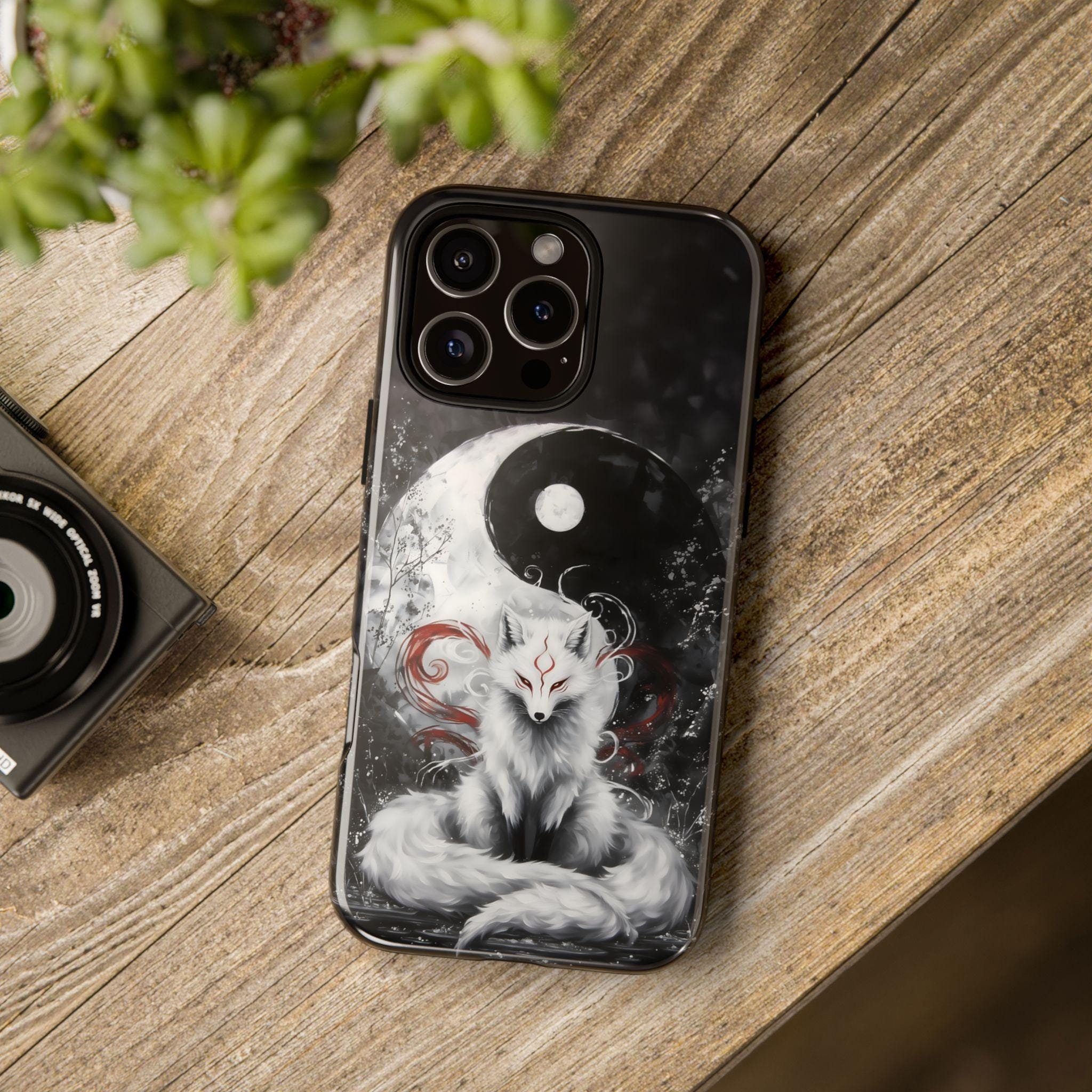 Kitsune Fox, Yin Yang, custodia per telefono anime, custodia per telefono Manga, iPhone 16 15 14 13 12 11 XR X XS Pro Max custodia robusta, Pixel 7 8,